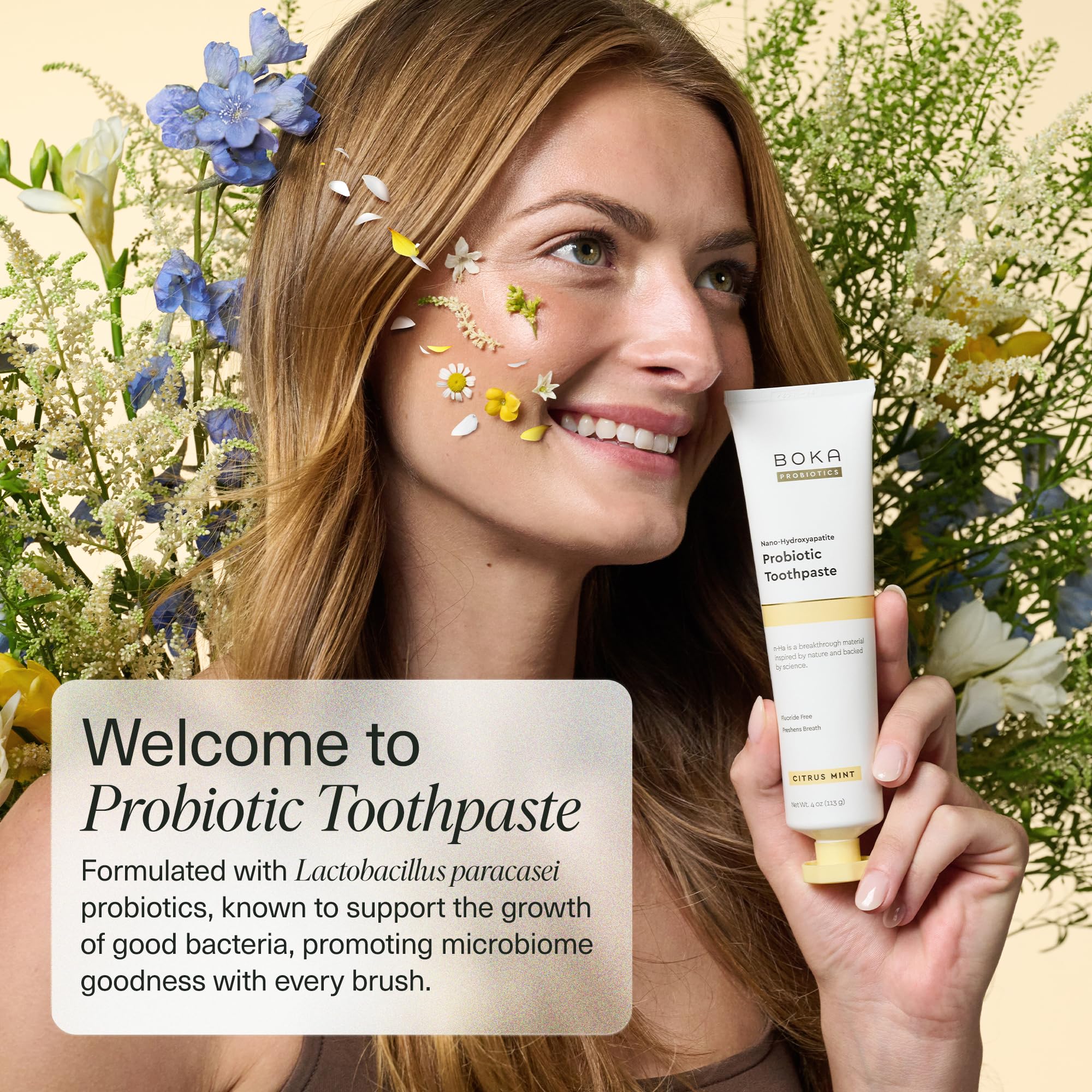 Pâte Boka: texture lisse avec nano-hydroxyapatite pour reminéralisation légère.