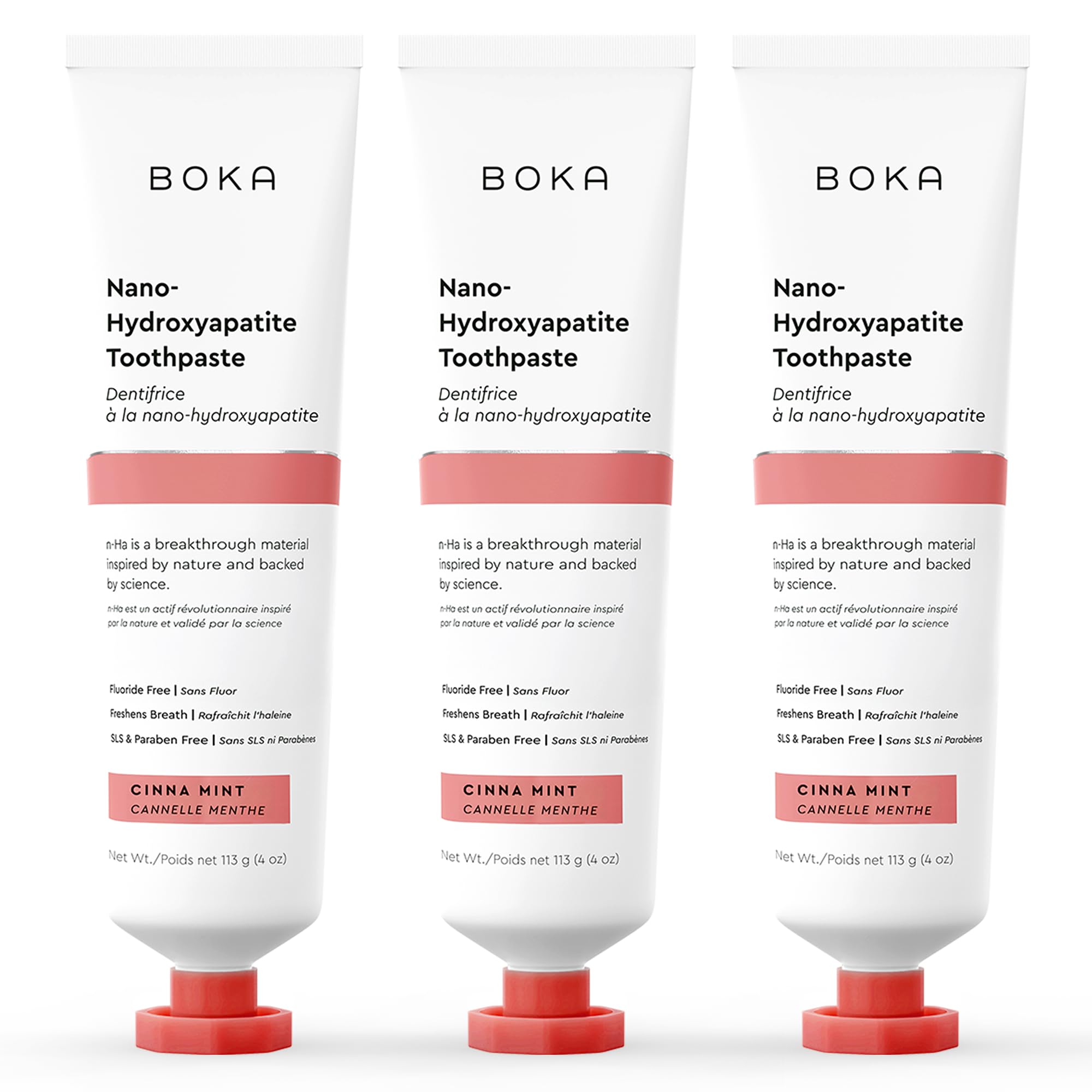 Dentifrice Boka sans fluor nano-hydroxyapatite, tube 4 oz, doux pour les dents sensibles.
