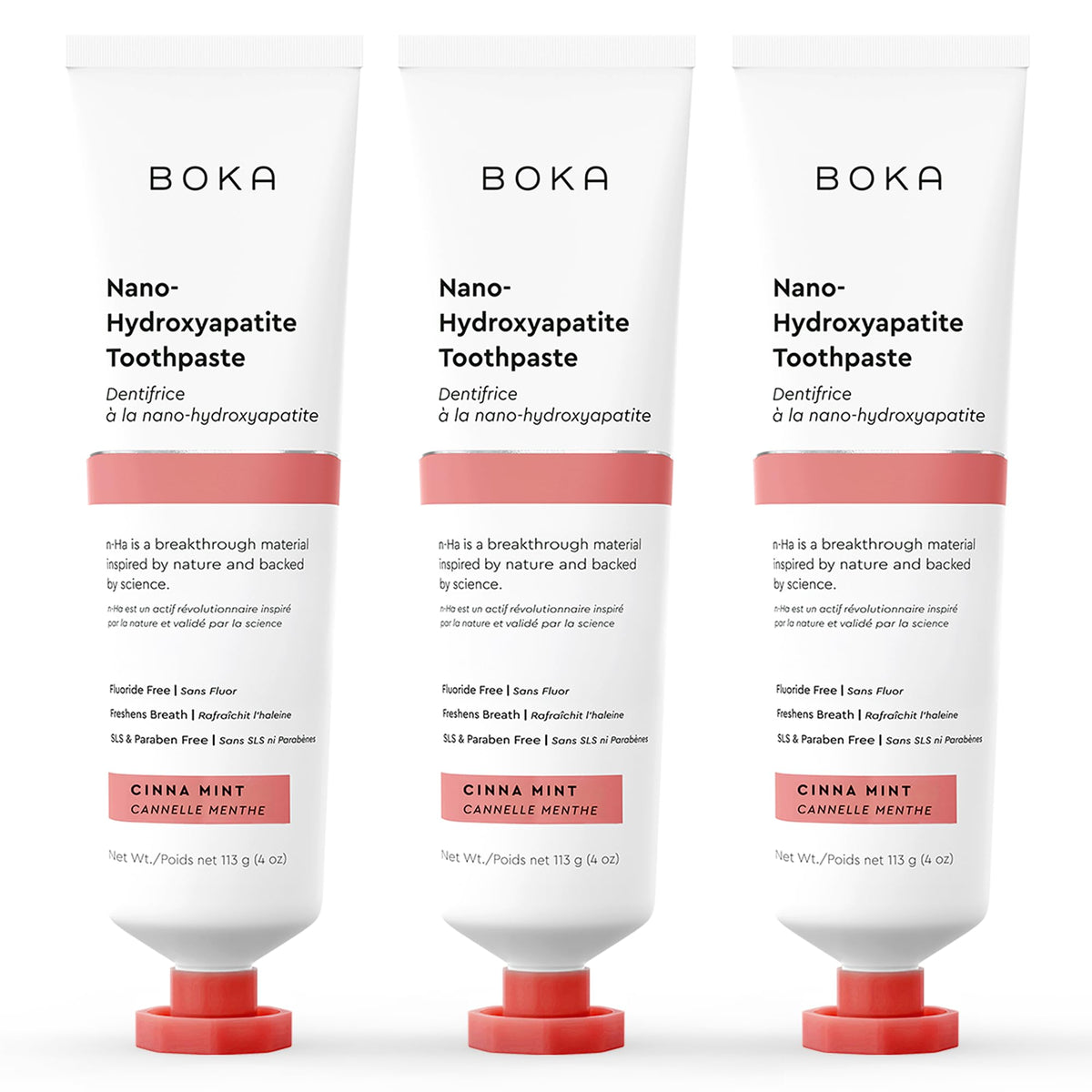 Dentifrice Boka sans fluor nano-hydroxyapatite, tube 4 oz, doux pour les dents sensibles.