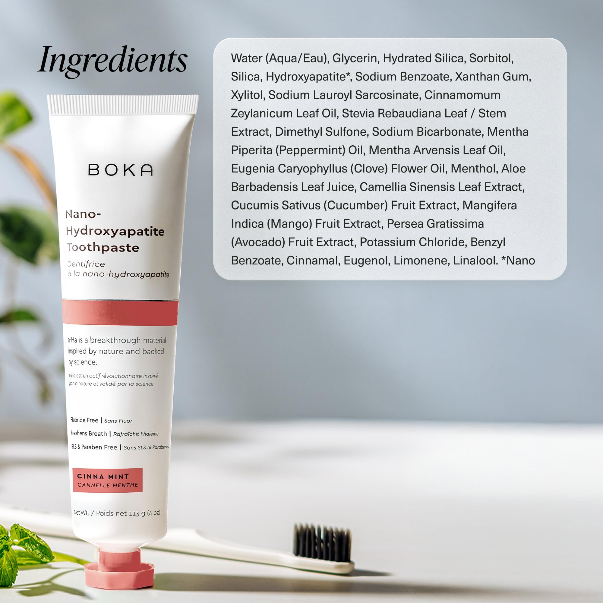 Dentifrice Boka sans fluor nano-hydroxyapatite, utilisation quotidienne simple et sûre.