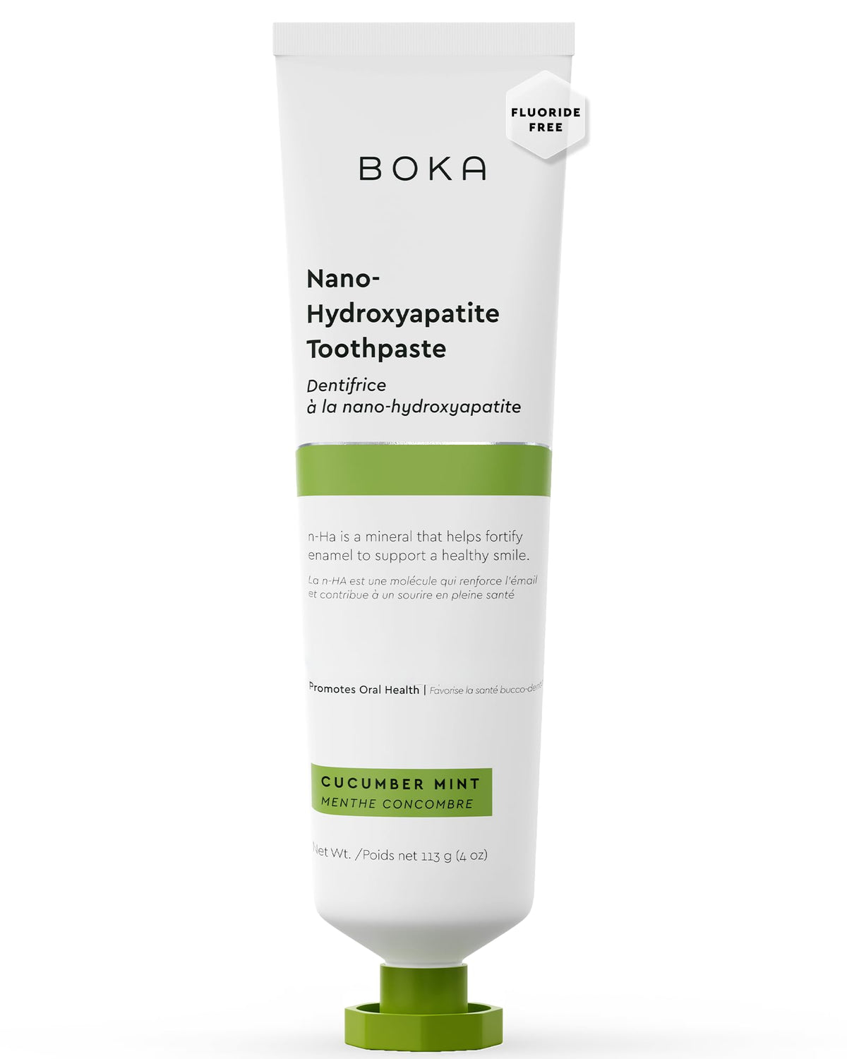 Boka dentifrice sans fluorure au concombre menthe, emballage clair.