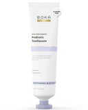 Boka dentifrice sans fluorure—emballage, routine quotidienne sûre.