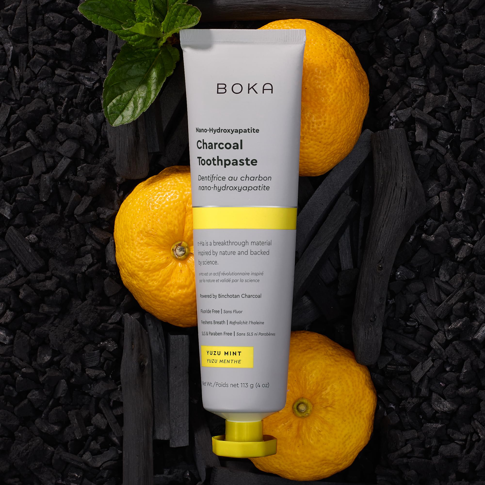 Boka sans fluor, tube visible, rafraîchissement menthe yuzu.