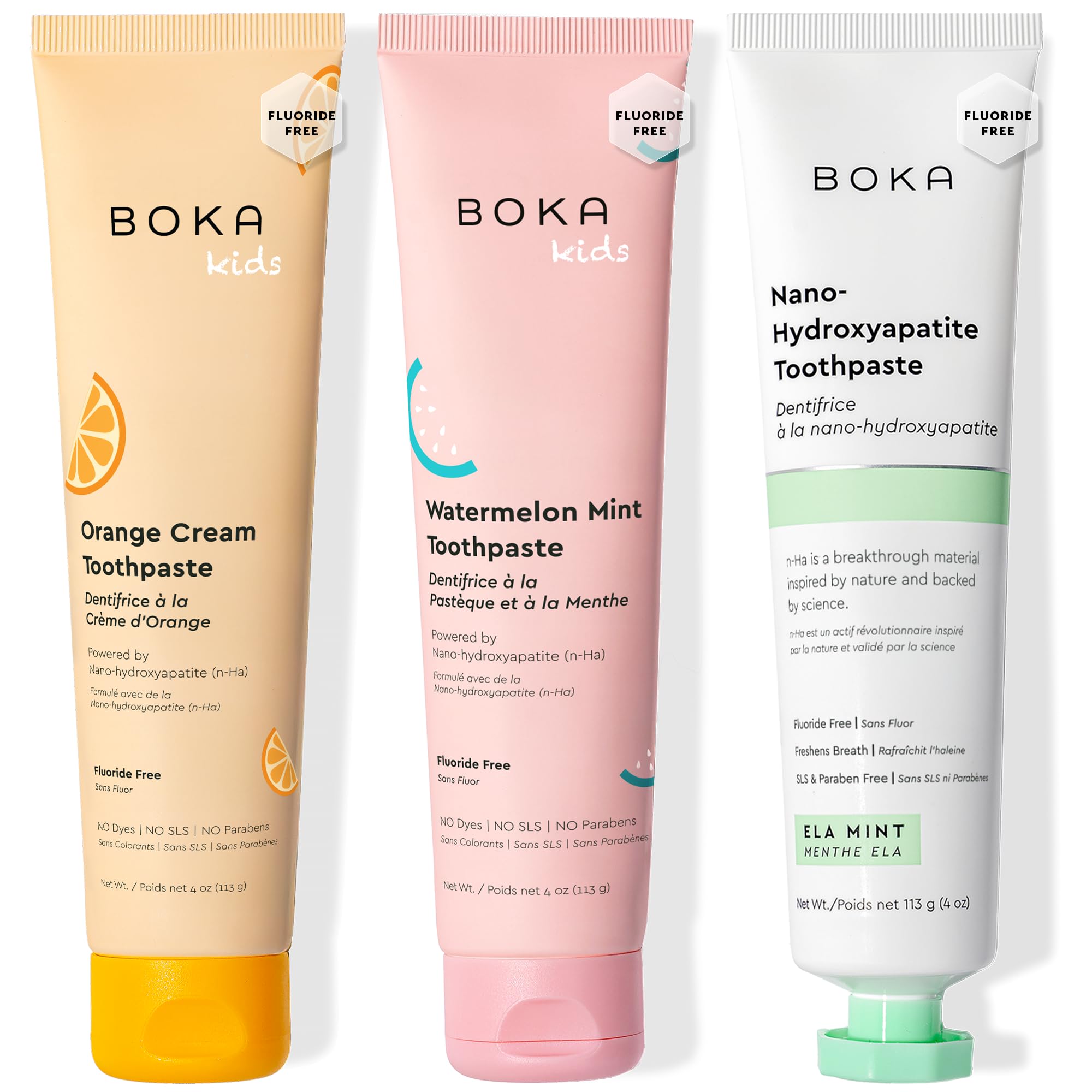 Pâte dentifrice Boka Nano Hydroxyapatite Ela Mint, brossage doux pour jeunes sourires.
