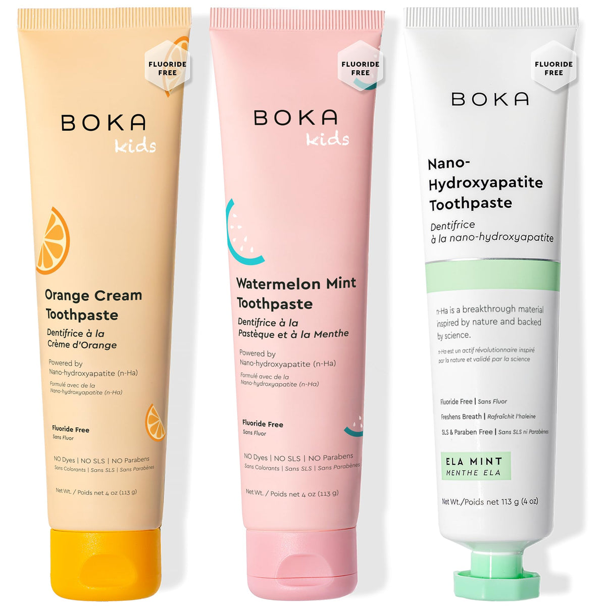 Pâte dentifrice Boka Nano Hydroxyapatite Ela Mint, brossage doux pour jeunes sourires.