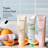 Trio de saveurs Ela Mint, Orange Cream et Watermelon Mint.