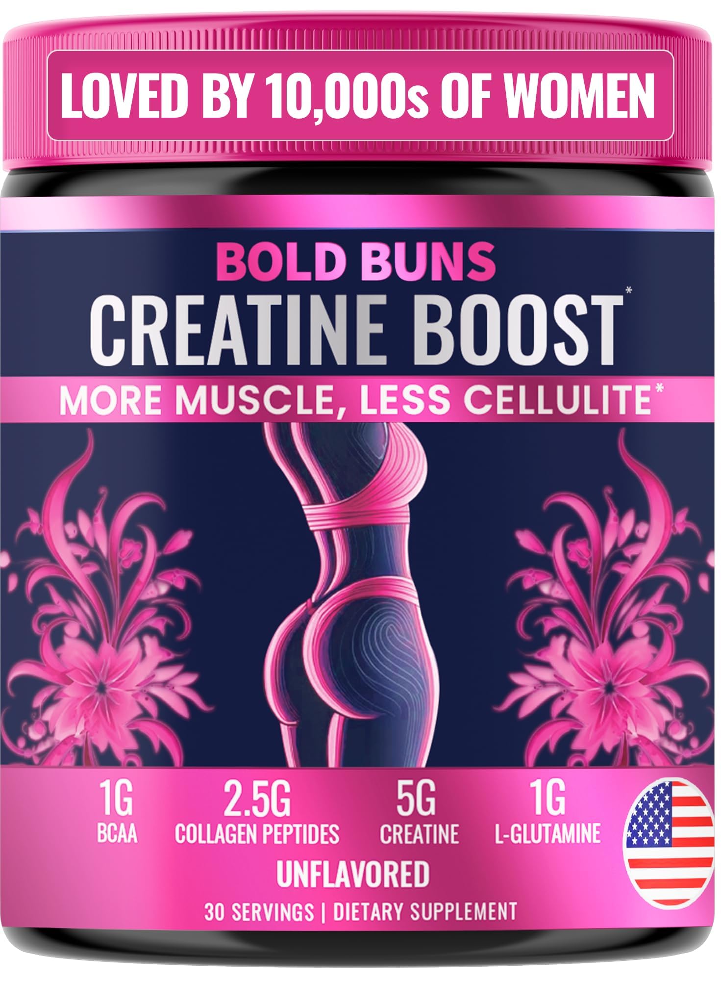 Bold Buns Creatine pour femmes – flacon visible, potentiel soutien musculaire après l'entraînement