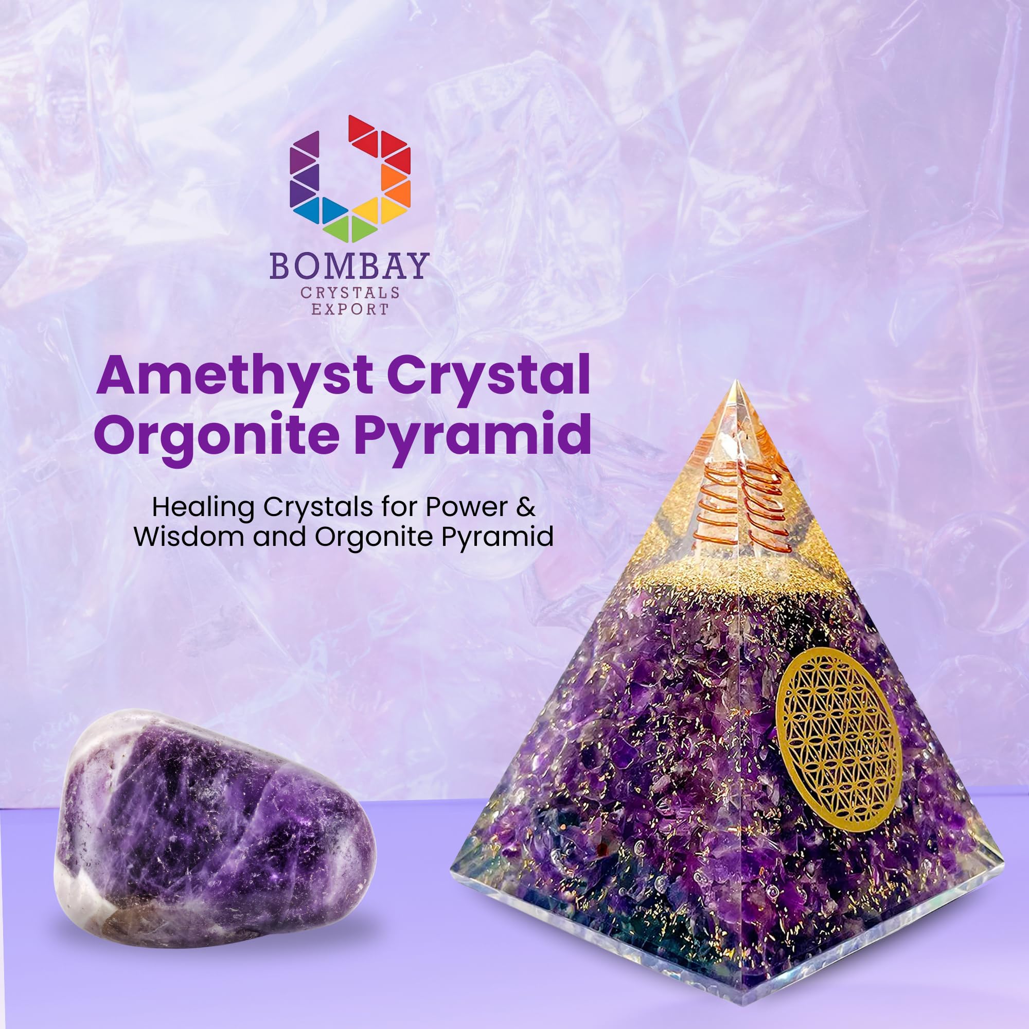 Pyramide orgone Bombay Crystals Export, ambiance calme pendant la méditation.