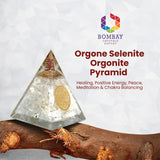 Pyramide orgonite sélénite Bombay Crystals Export résine et cuivre harmonisante