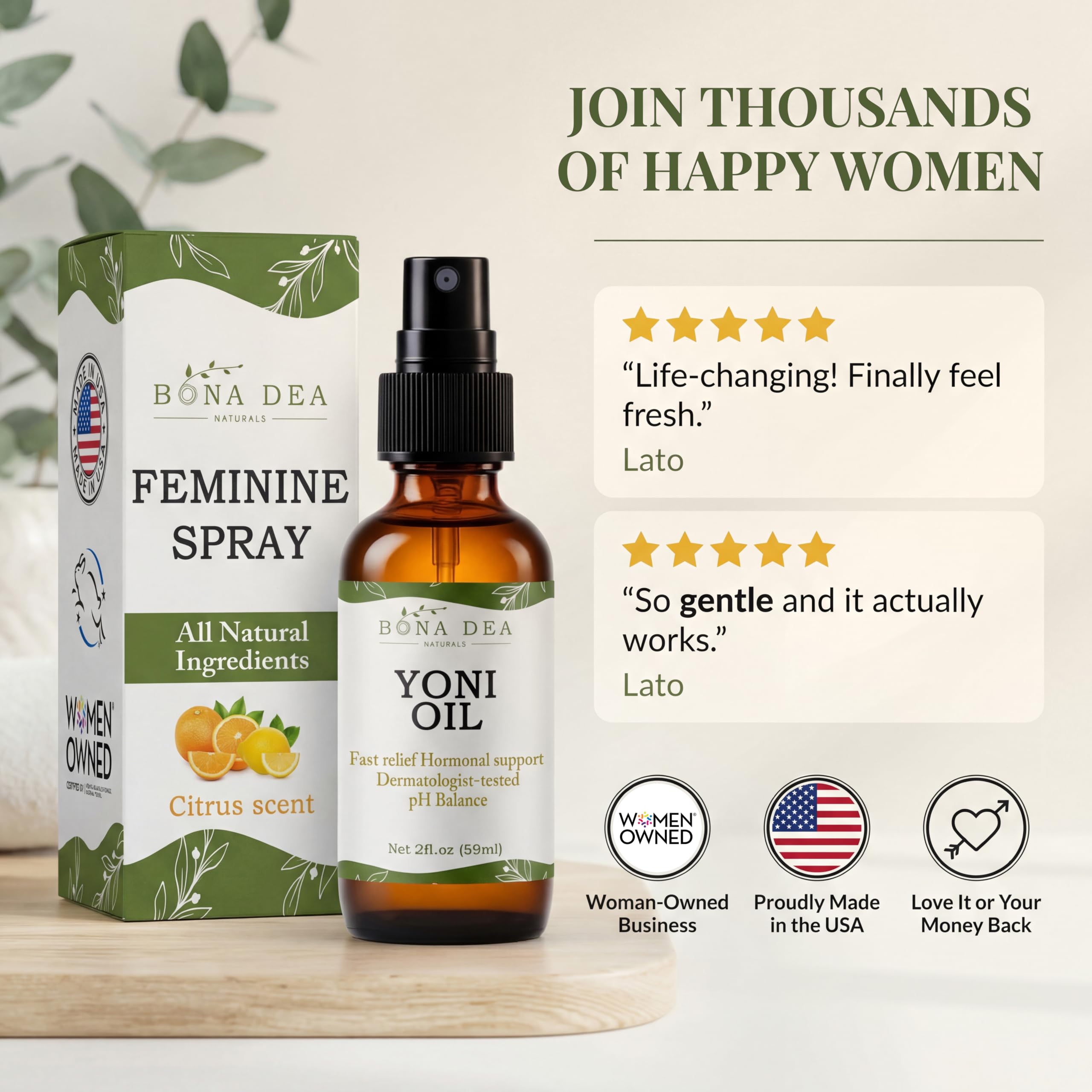 Bona Dea Naturals application quotidienne, confort durable et discret.