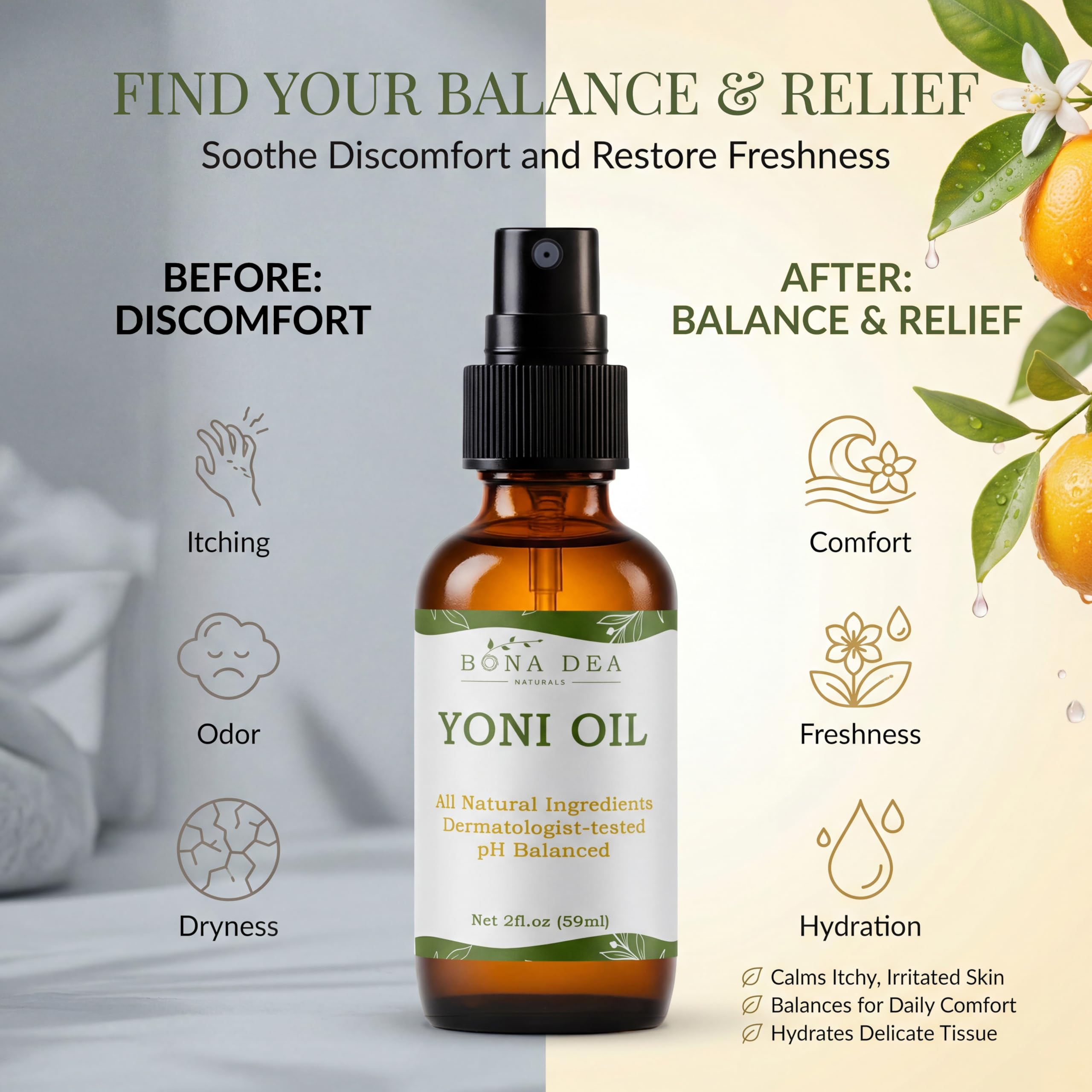 Bona Dea Naturals arôme citrus brume naturelle au parfum léger.