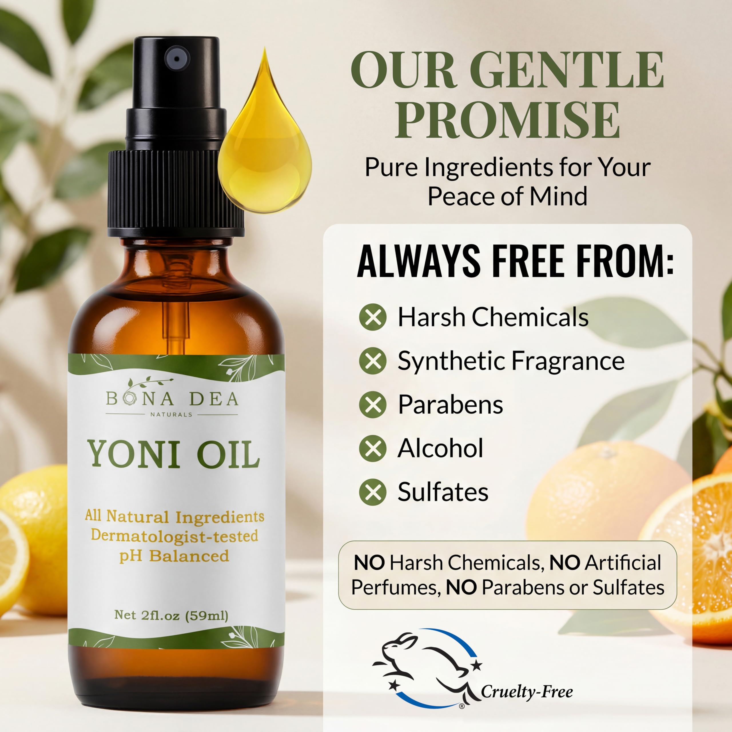 Bona Dea Naturals huile vaginale hydratation légère pour zones sensibles.