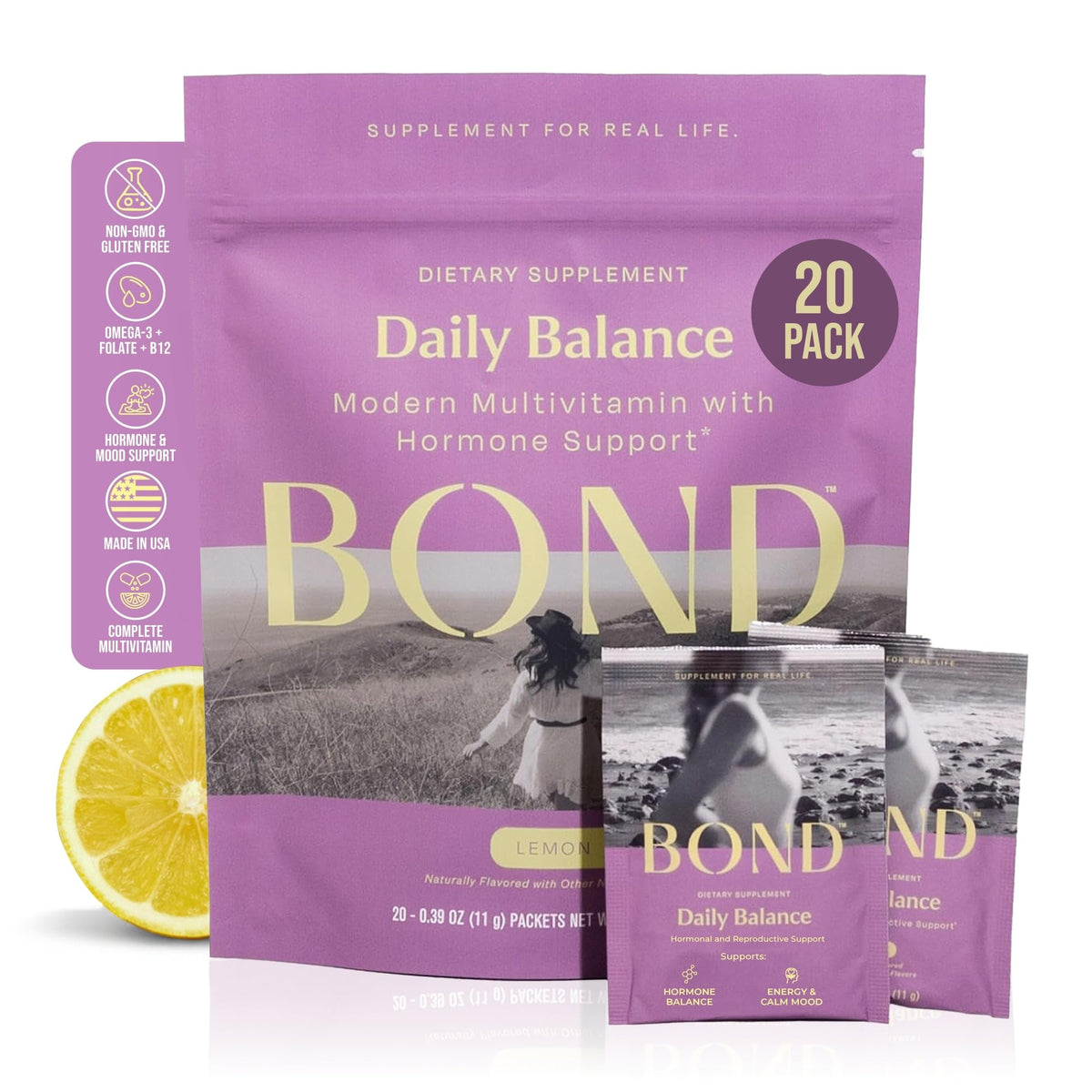 BOND Prenatal Drink Mix : flacon et préparation pratique pour énergie et équilibre.