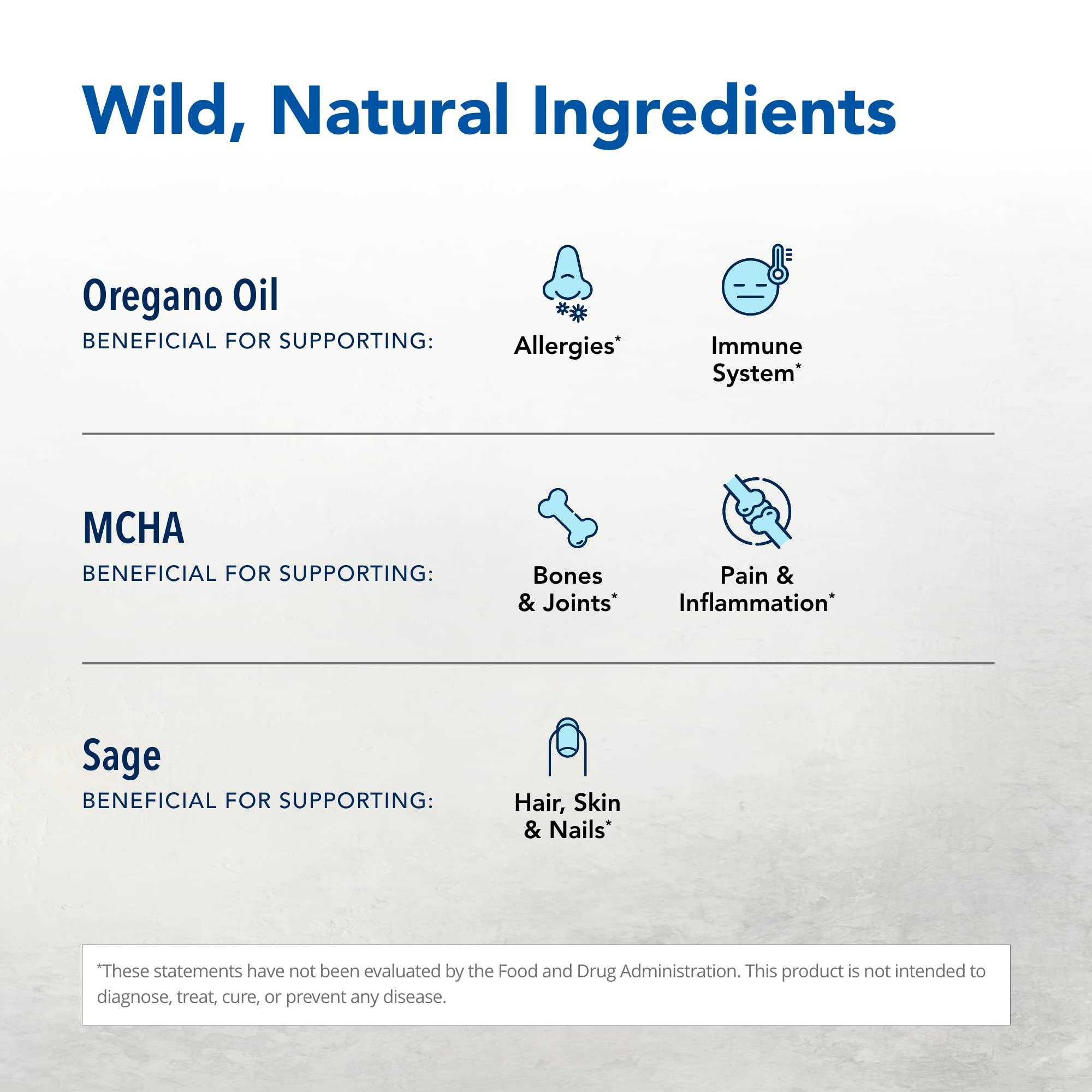 BoneActiv oregano-sauge-rosemary : herbes sauvages utilisées pour une formule riche en arômes.