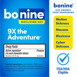 Boite Bonine 32 tablettes, rangement pratique pour voyage.