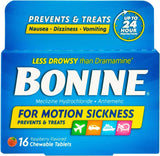 Bonine emballage 16 comprimés rouges prêt pour les trajets
