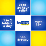 Emballage Bonine compact voyage, format pratique pour déplacements.