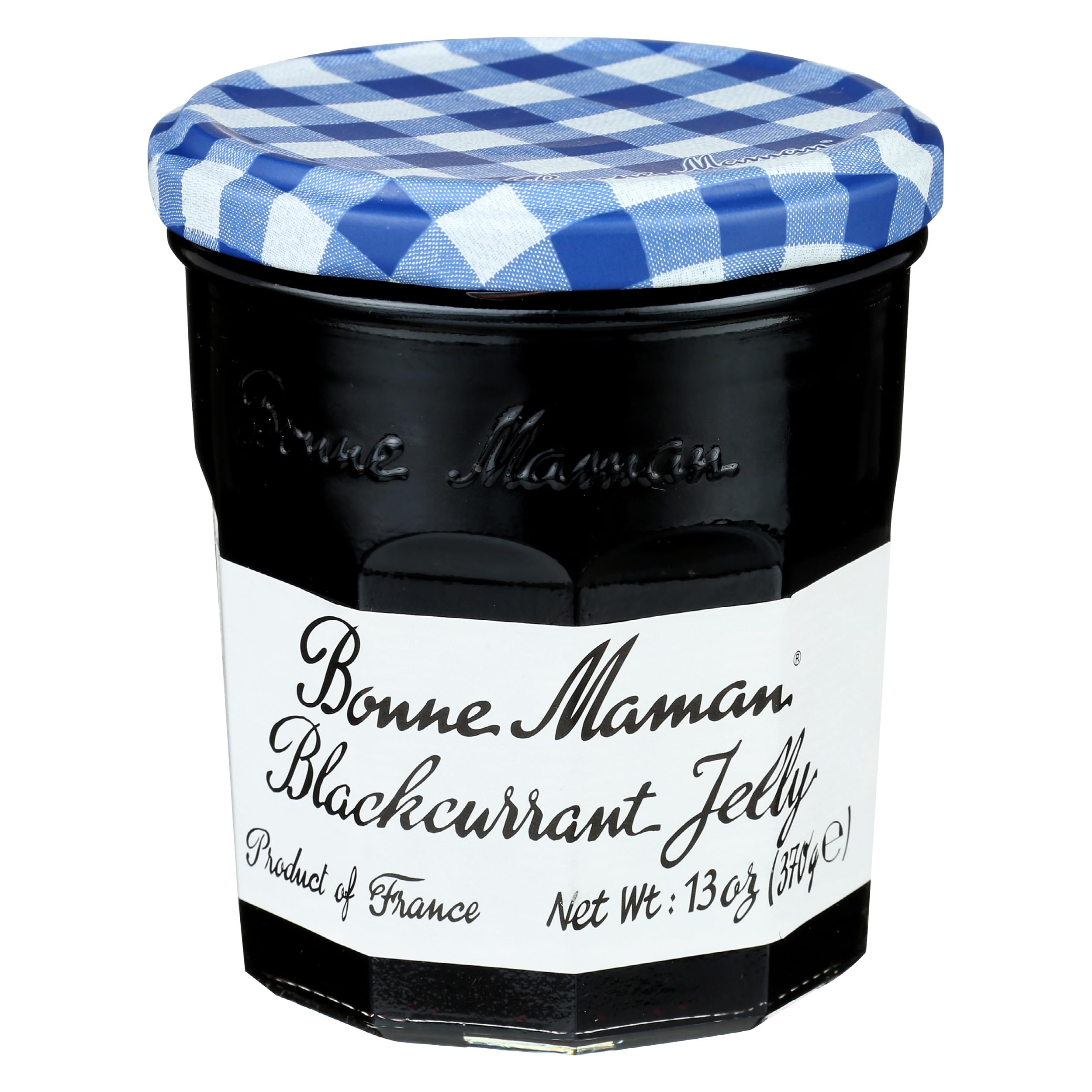 Gelée de cassis noir Bonne Maman en bouteille, goût riche et authentique.