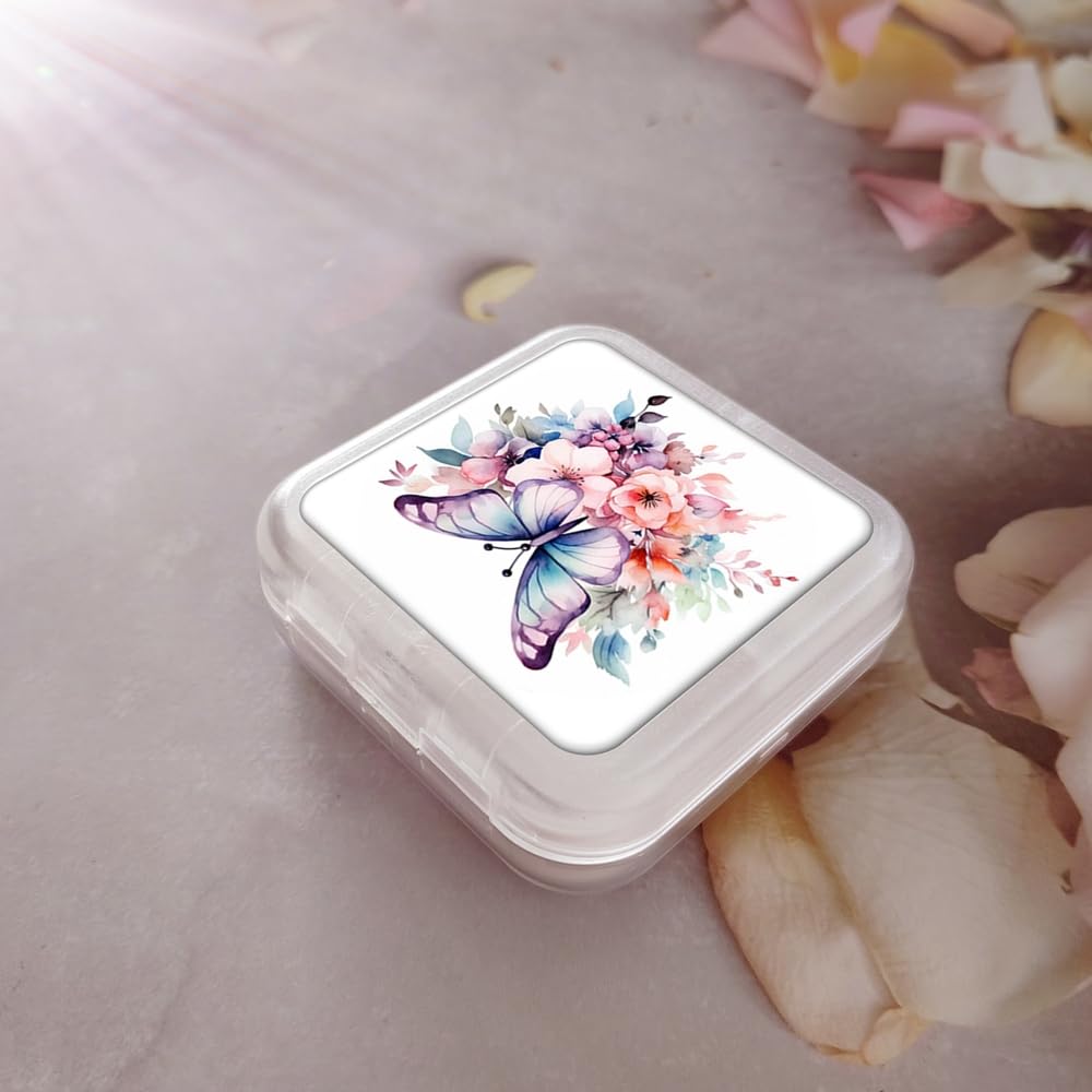 BONZEAL boîte pilules fleurs aquarelle papillon, esthétique apaisante sur le bureau.