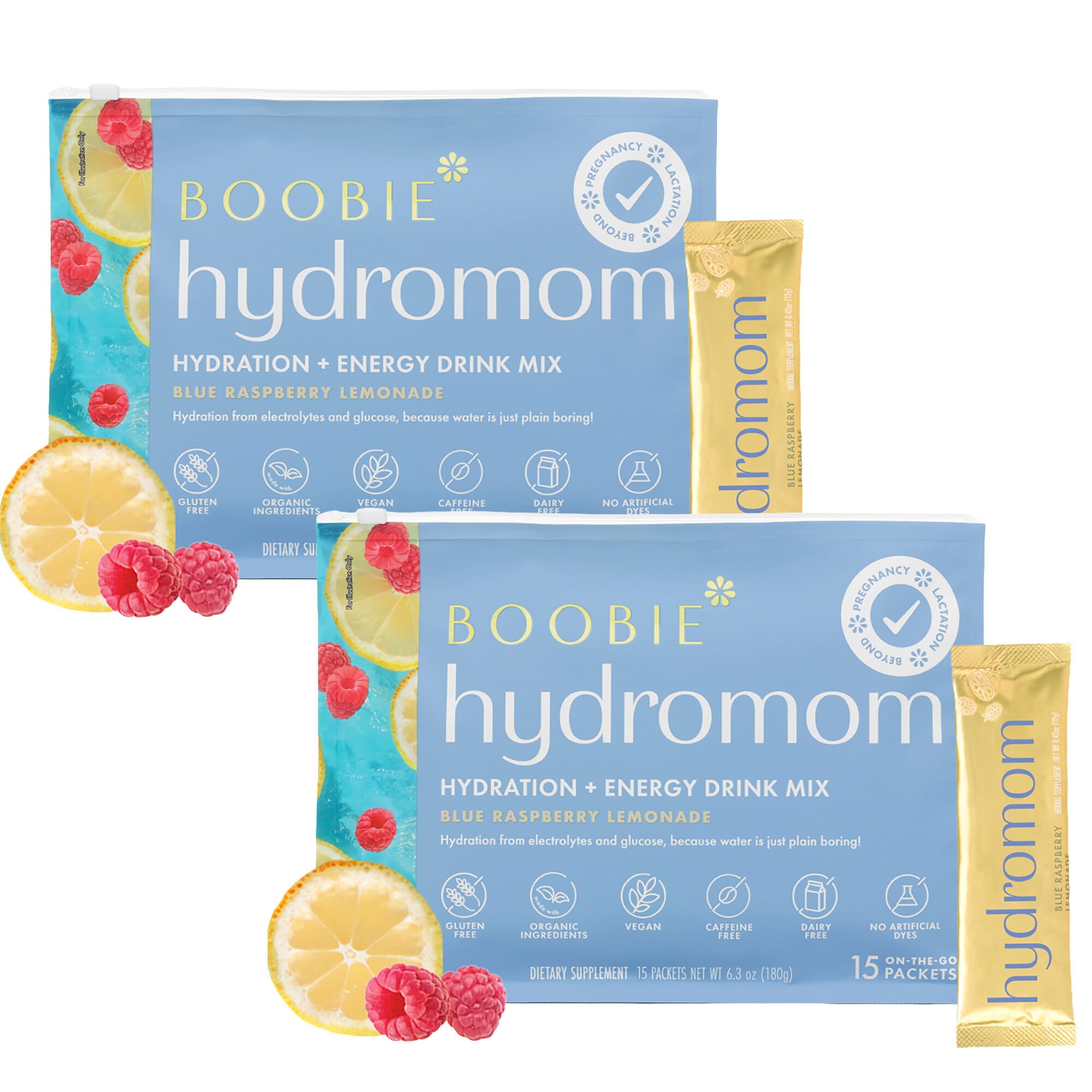 Boobie Hydromom: bouteille Framboise Bleue Citronnade pour hydratation pratique.
