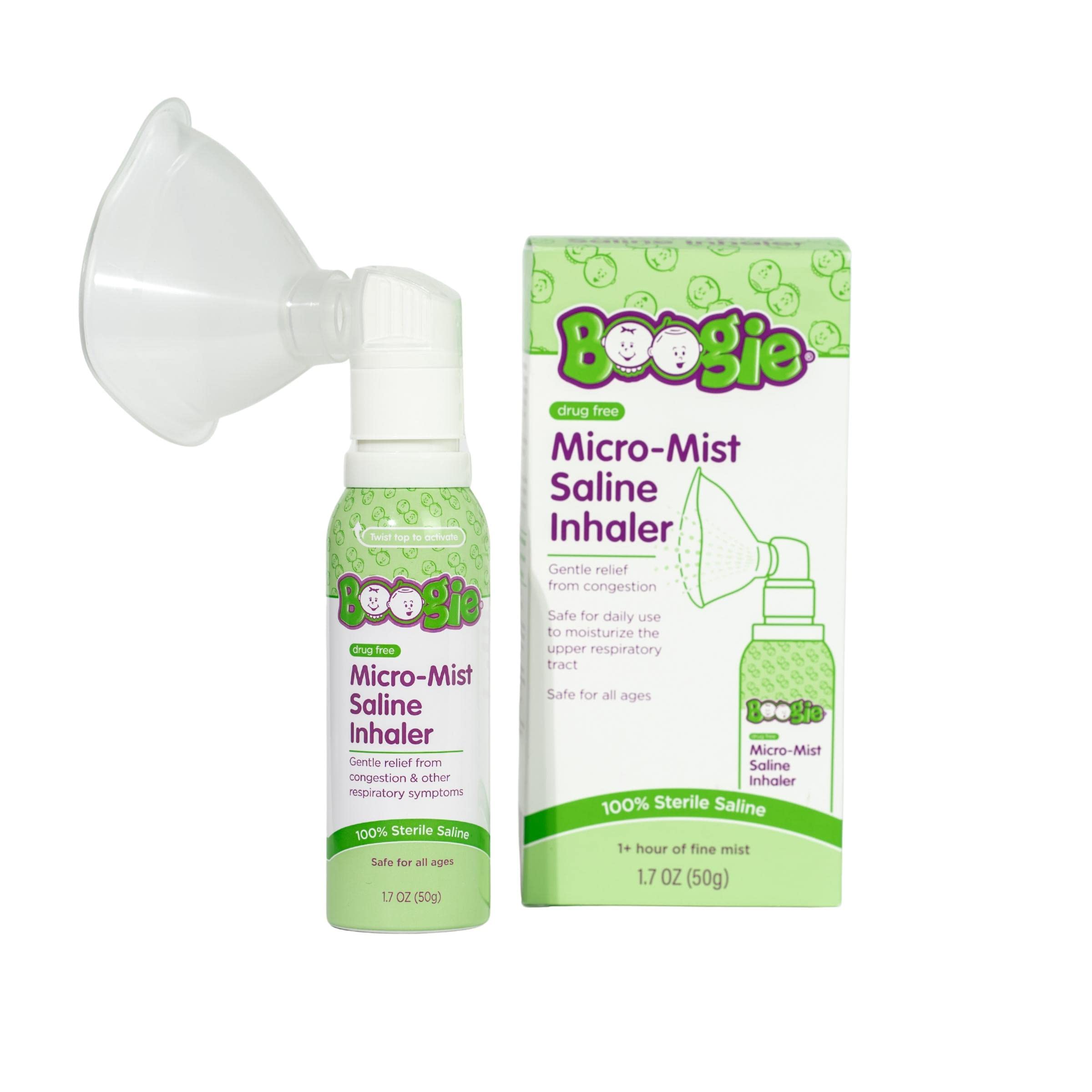 Boogie Micro-Mist Inhaler : bouteille saline prête à l'emploi pour respirations plus douces.