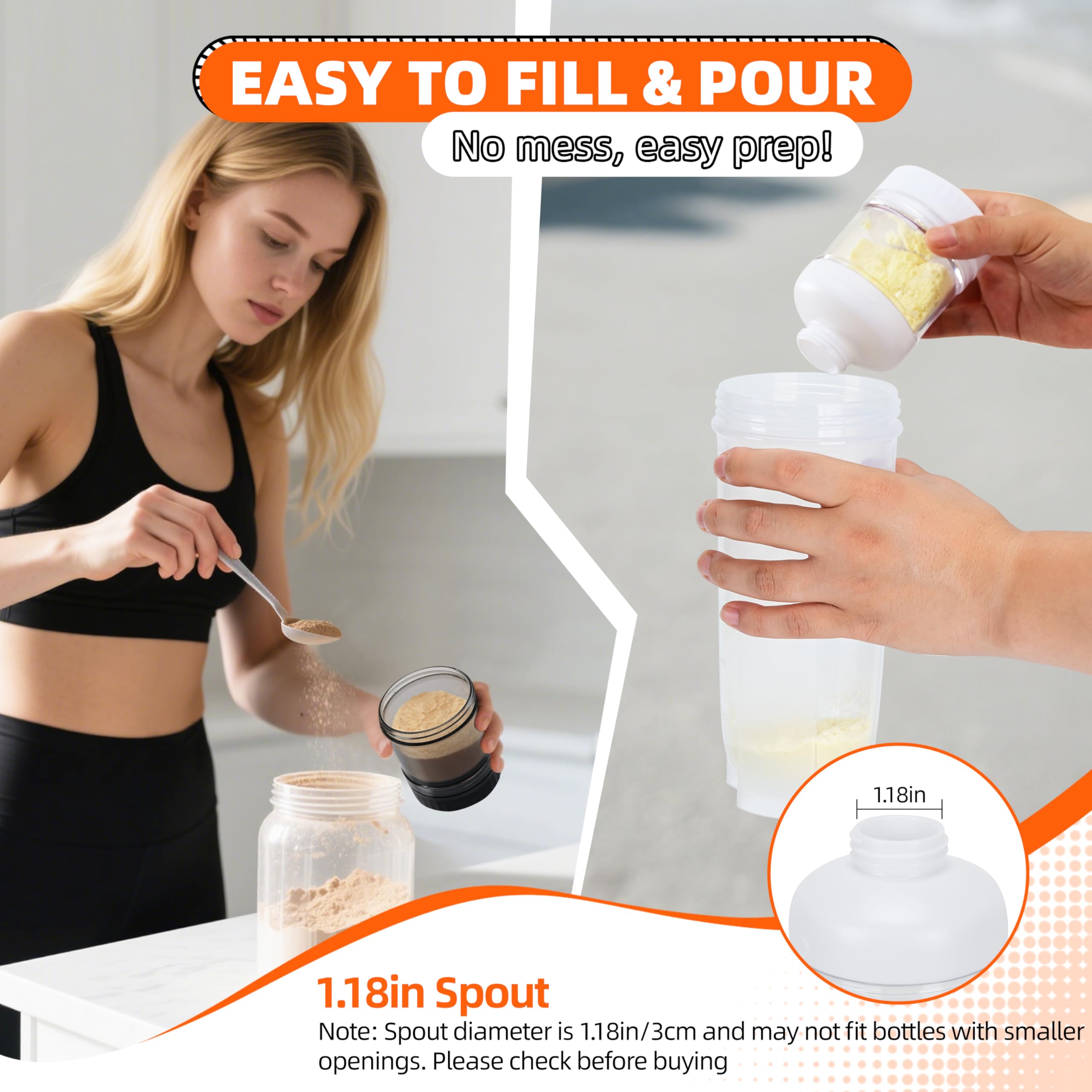 BooMetCheer gourde protéine à emporter, ouverte pour un remplissage rapide.