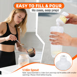 BooMetCheer gourde protéine à emporter, ouverte pour un remplissage rapide.
