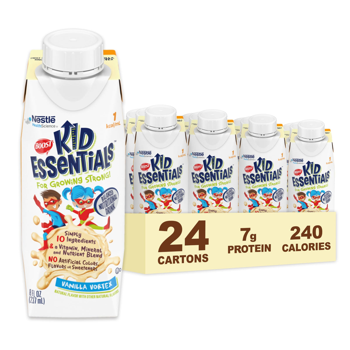BOOST KID ESSENTIALS Vanilla Vortex, bouteille prête pour le goûter équilibré.