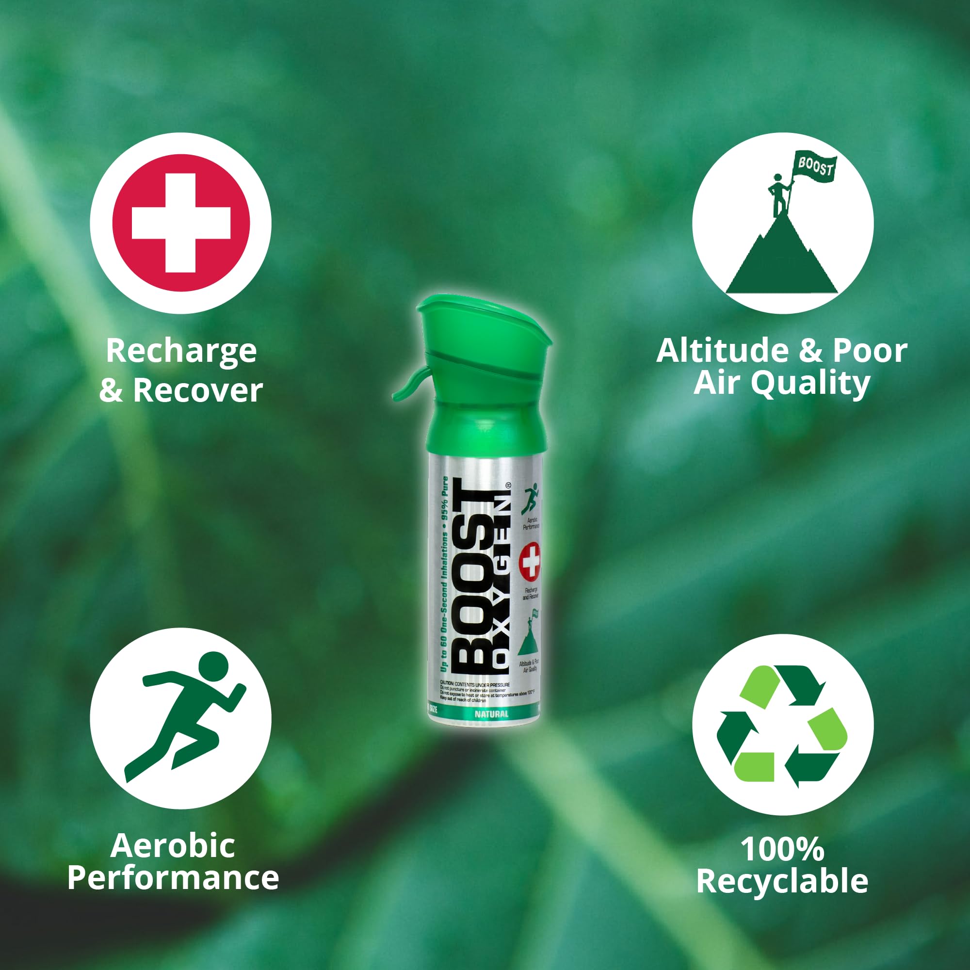 Boost Oxygen cap détaillé sur canette pour un usage rapide.