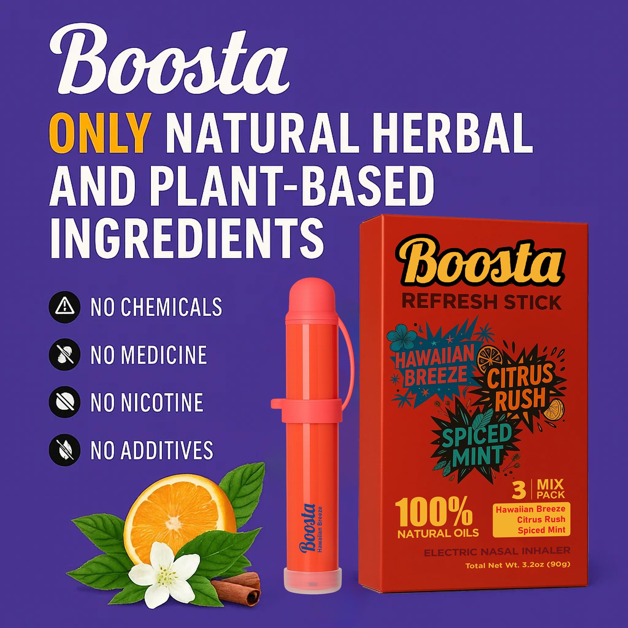Boosta inhalateur nasal menthe-epicee, stimulation et fraîcheur.
