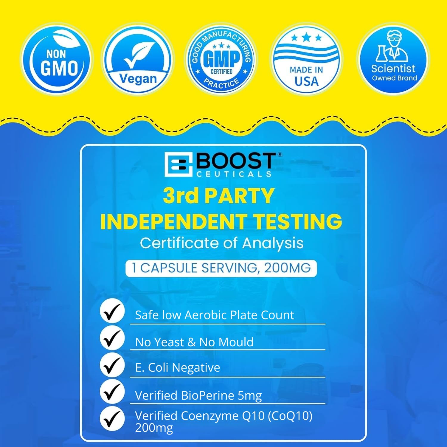 BioPerine ajouté pour BoostCeuticals CoQ10, absorption potentielle accrue.