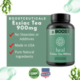 Emballage BoostCeuticals Essiac gélules montrant l’étiquette transparente et l’aspect propre.