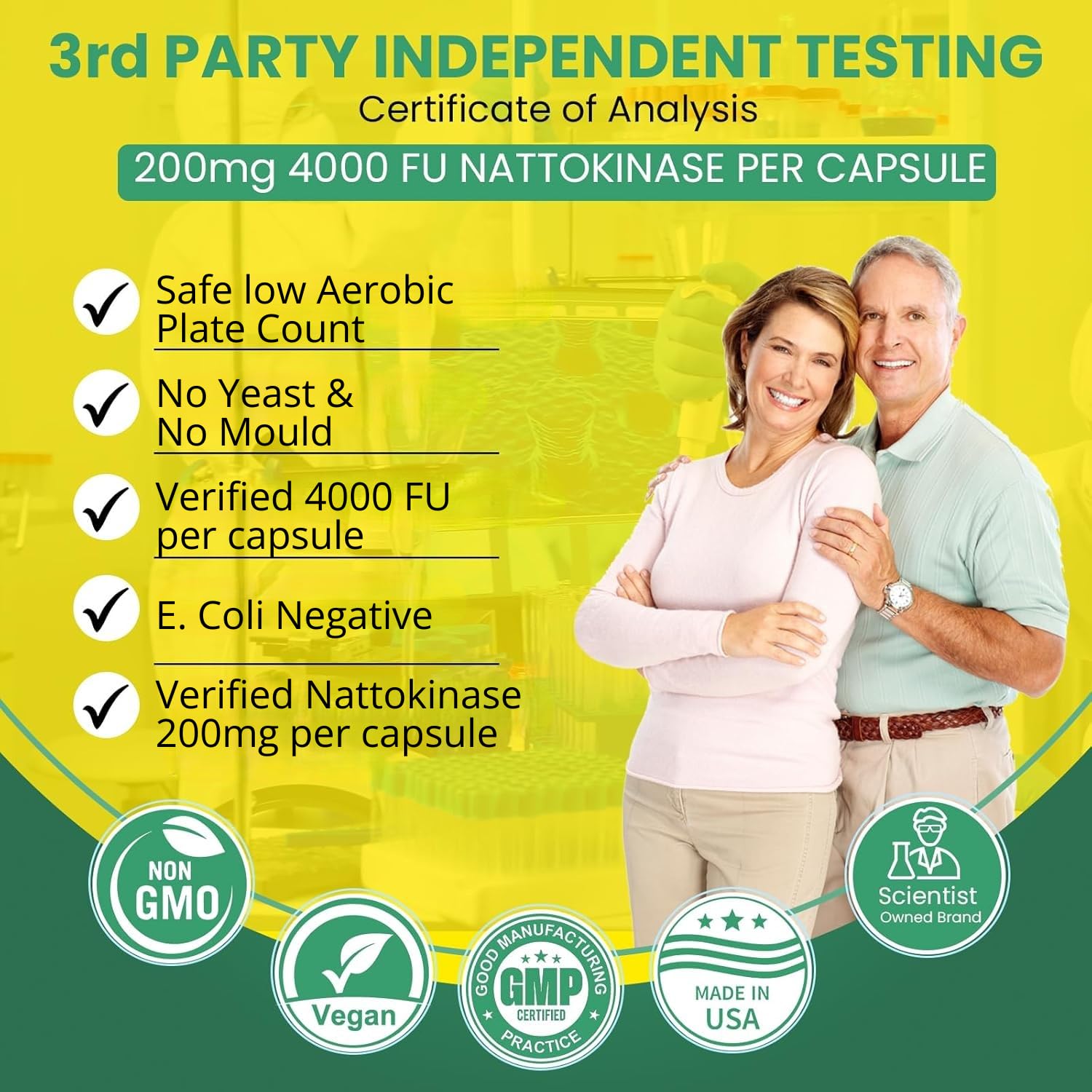 Emballage BoostCeuticals nattokinase 4000 FU, symbole vegan et pureté.