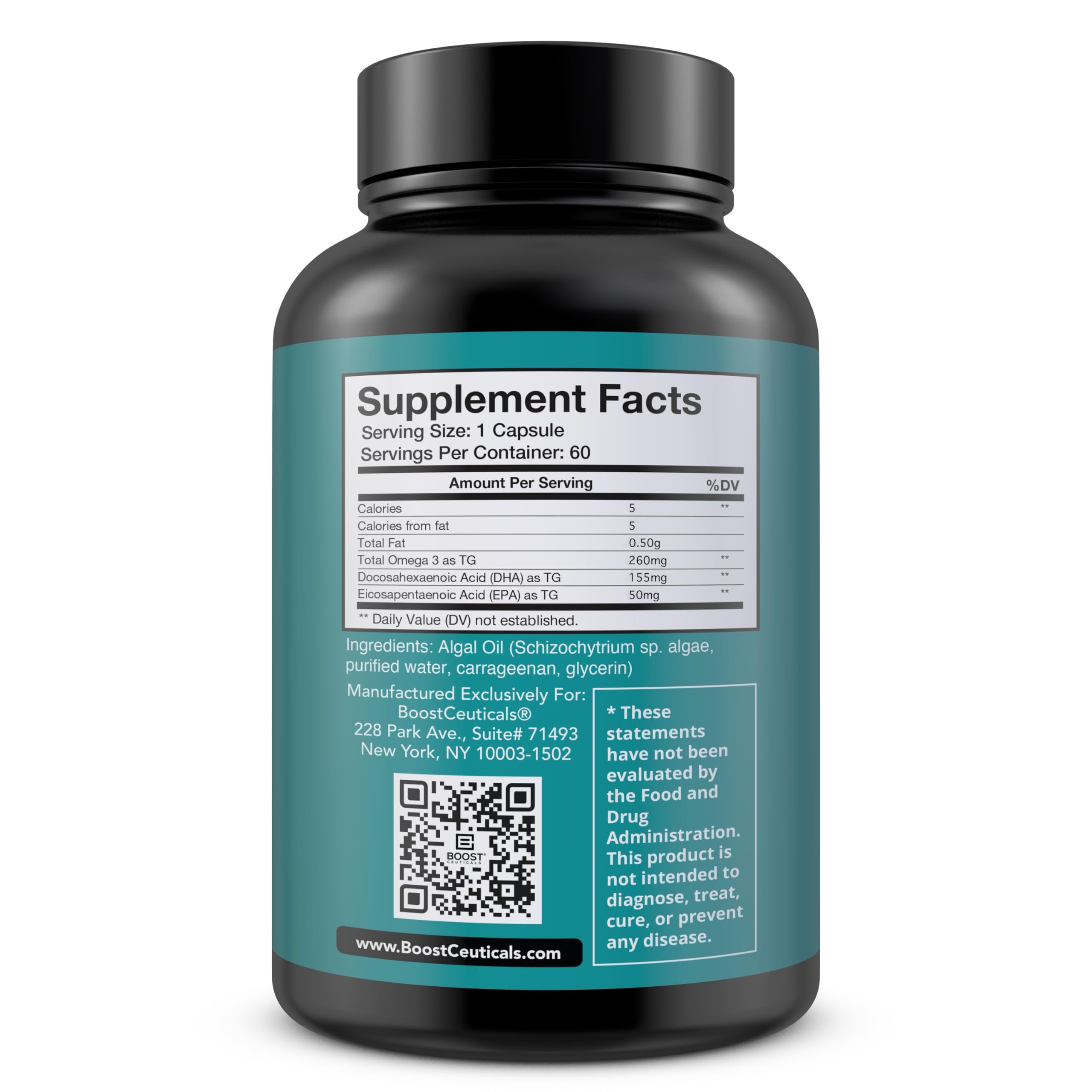 BoostCeuticals Oméga-3 algues — emballage pratique pour la routine quotidienne.