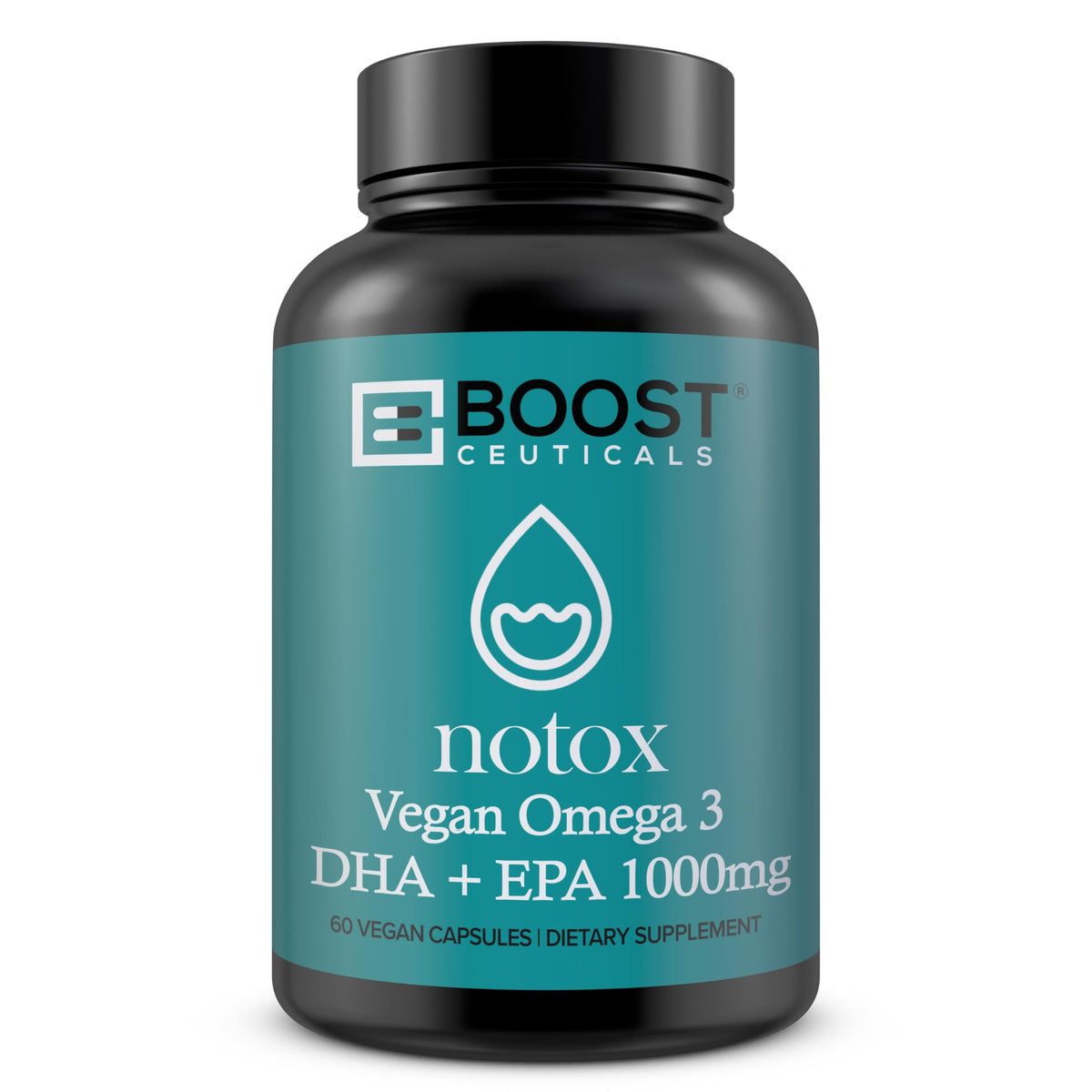BoostCeuticals Omega3 algue – bouteille et capsules, soutien potentiel cœur et cerveau.