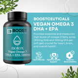 Capsules vegan BoostCeuticals Omega3 algue, dosage clair et pratique.