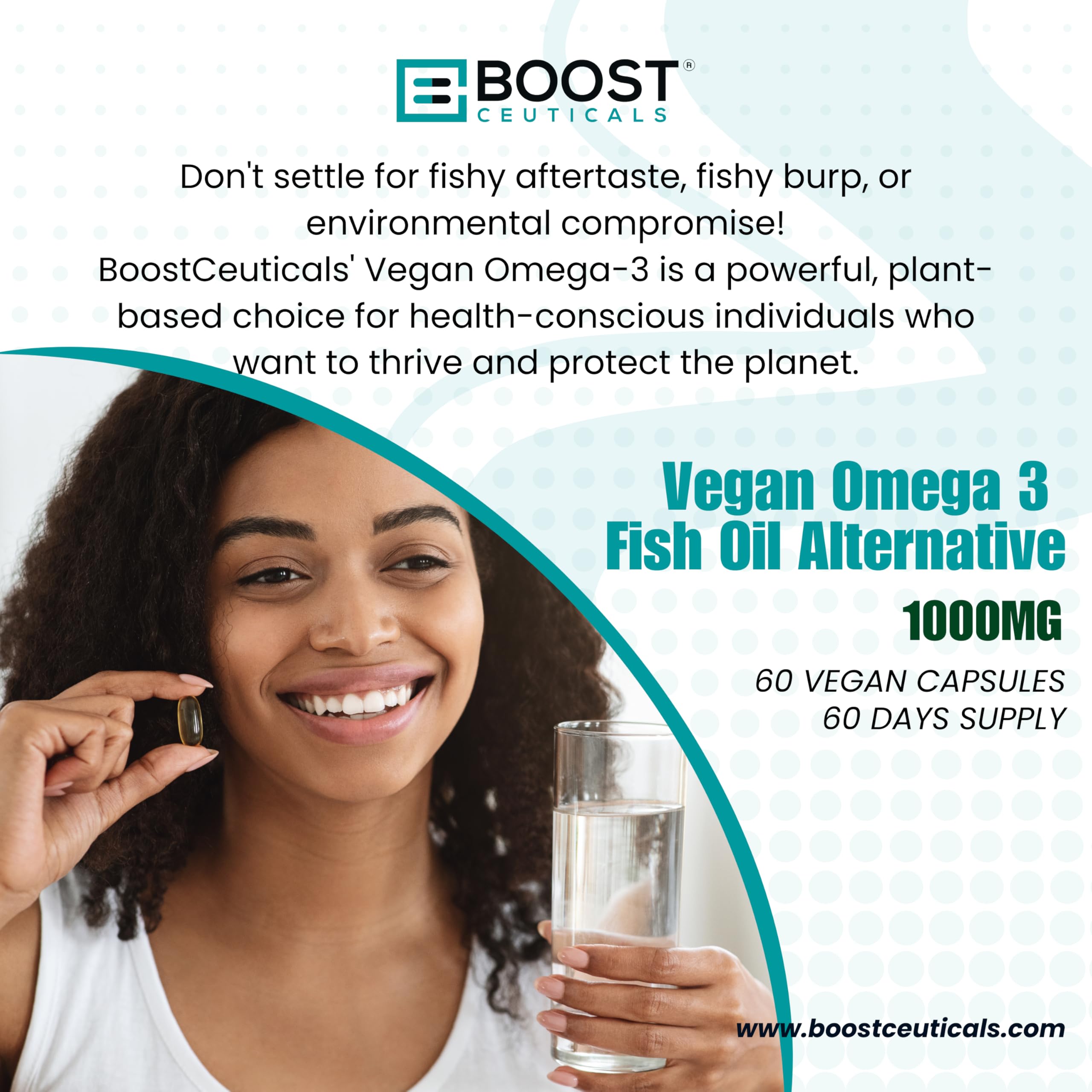 Étiquette BoostCeuticals Omega3 algue et ingrédients DHA EPA.