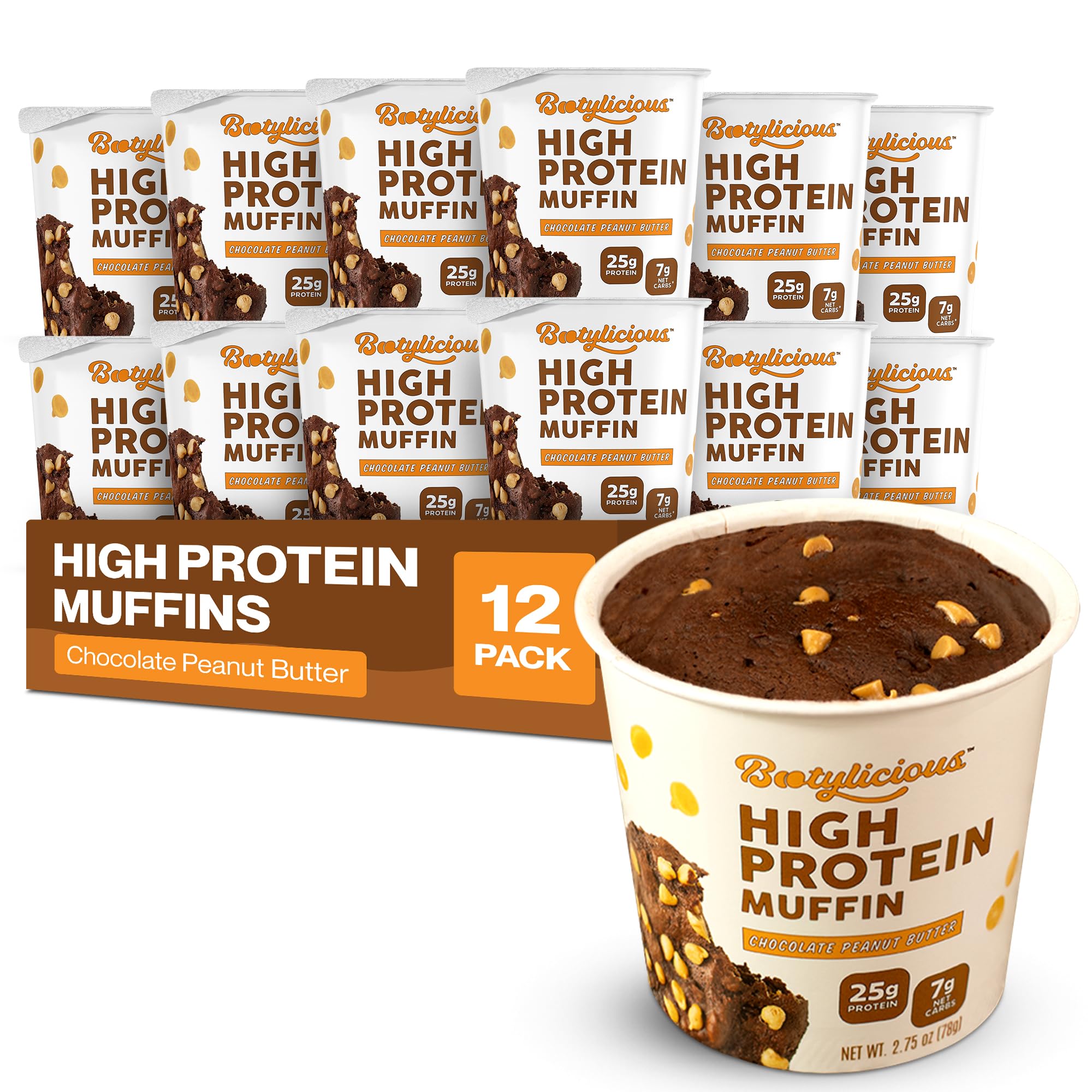 Muffin Bootylicious Chocolat-Beurre de cacahuète, packaging pratique pour emporter.