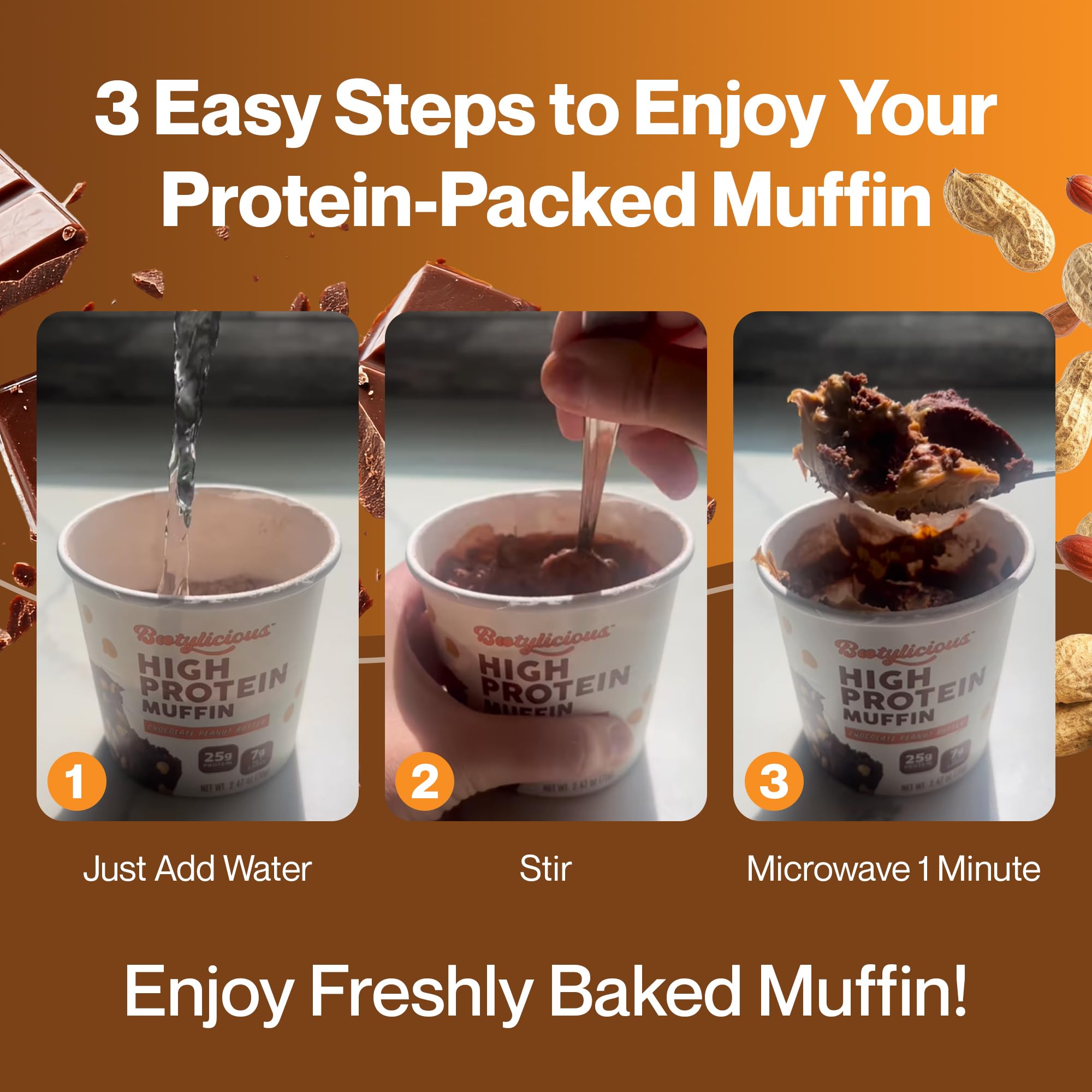 Muffin Bootylicious Chocolat-Beurre de cacahuète prêt après l’entraînement, snack pratique.