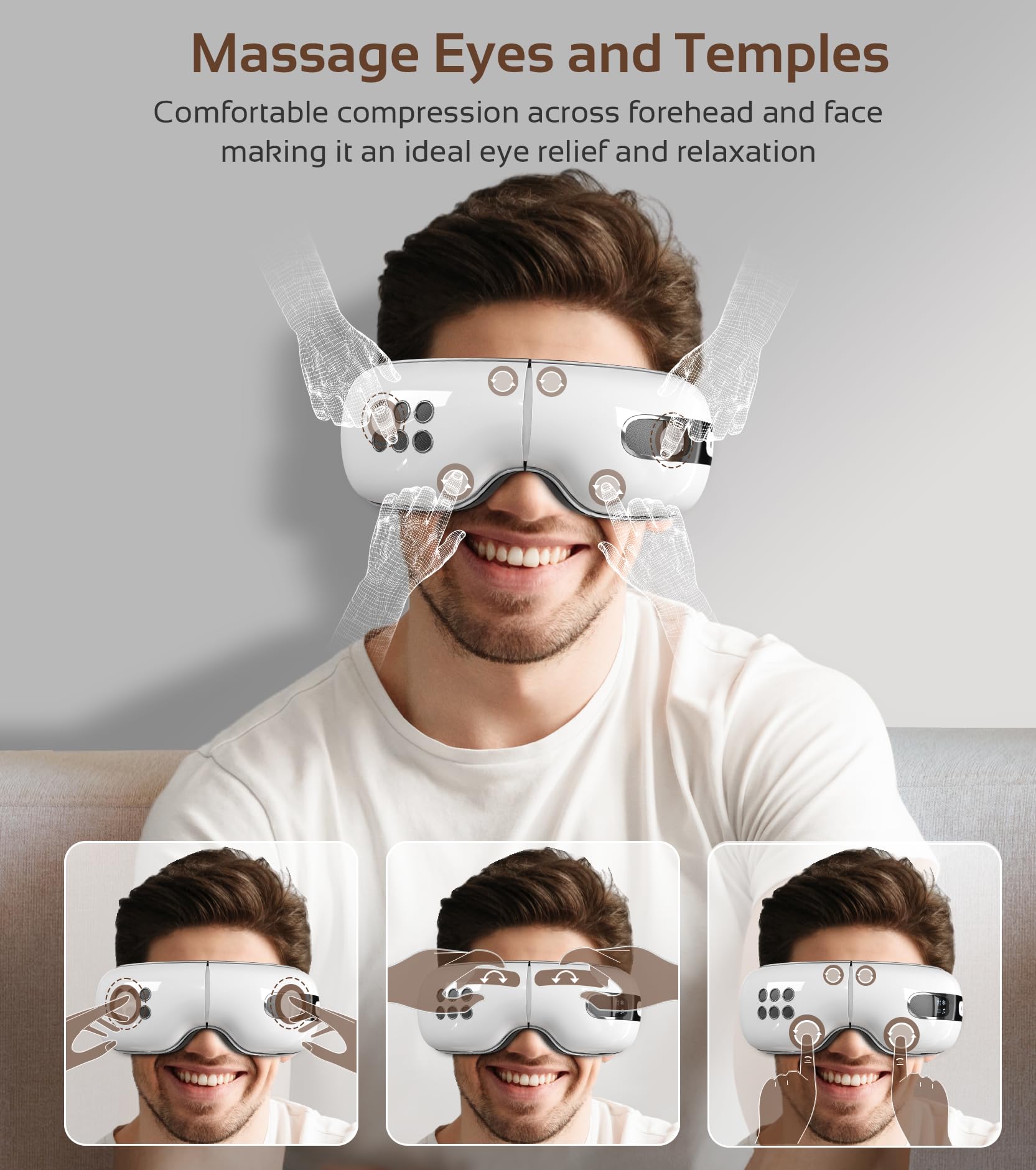 BOQUBOO masseur oculaire – 4 modes et 3 intensités pour personnaliser votre rituel.