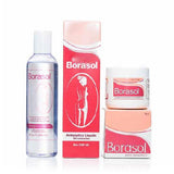 Borasol liquide antiseptique en flacon, hygiène intime et sensation rafraîchissante.