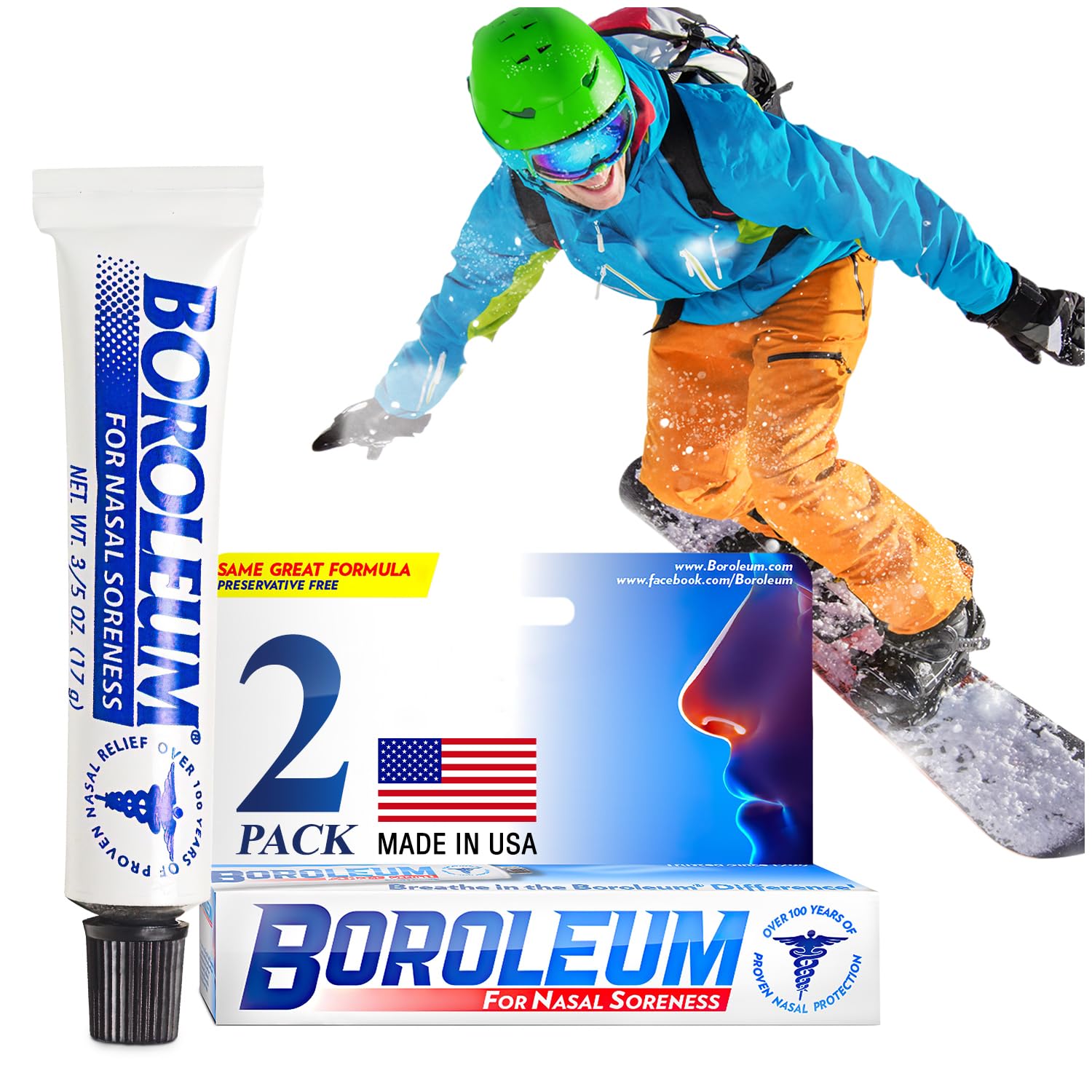 Boroleum baume nasal apaisant en tube pour soulager les irritations nasales.