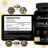Boscent Shilajit Capsules – étiquette claire présentant les informations clés et les bénéfices potentiels.