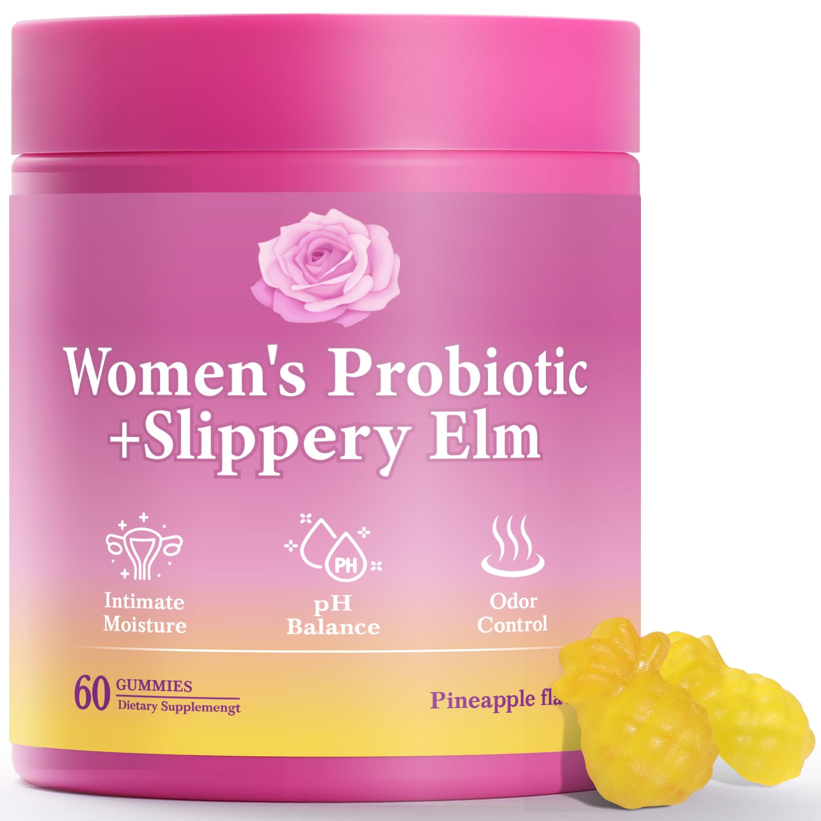 Gommes probiotiques féminines BOSNETHUINH au goût d ananas, soutien potentiel de l équilibre intime.