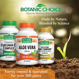 Botanic Choice Aloe Vera – verre d’eau et capsules pour usage quotidien.