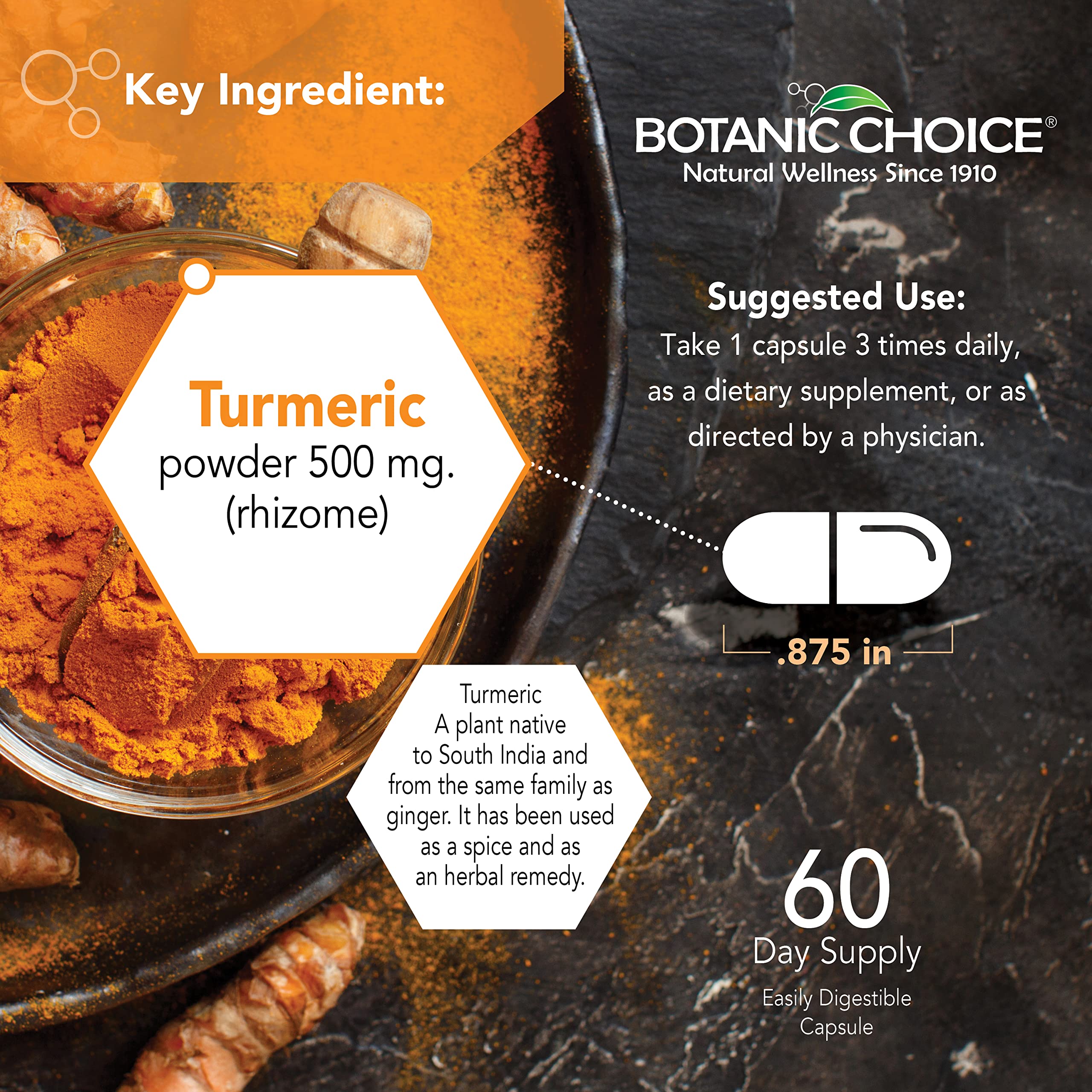 Botanic Choice Curcuma étiquette détail, informations claires et qualité.