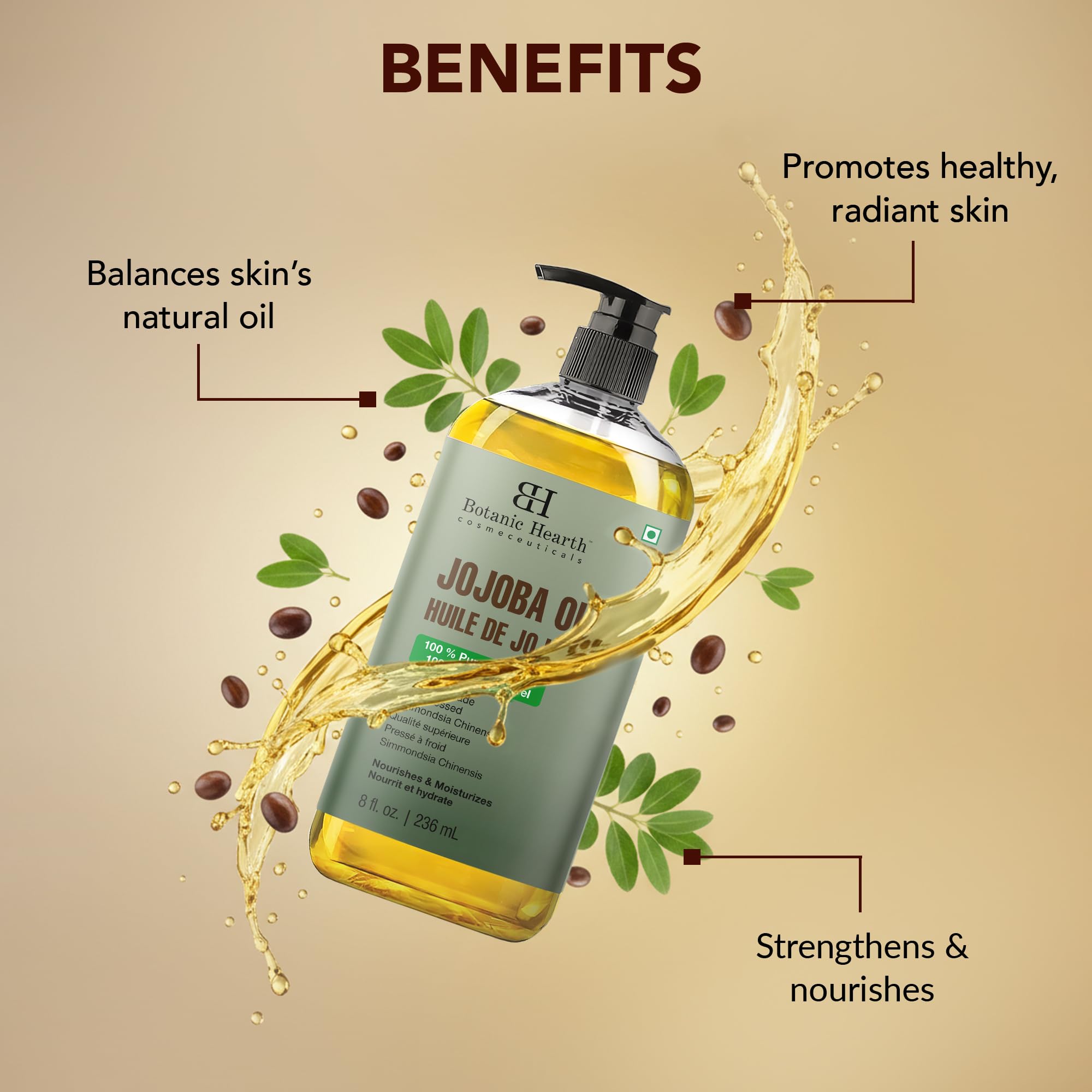 Botanic Hearth huile de massage jojoba - routine quotidienne de soin corporel.