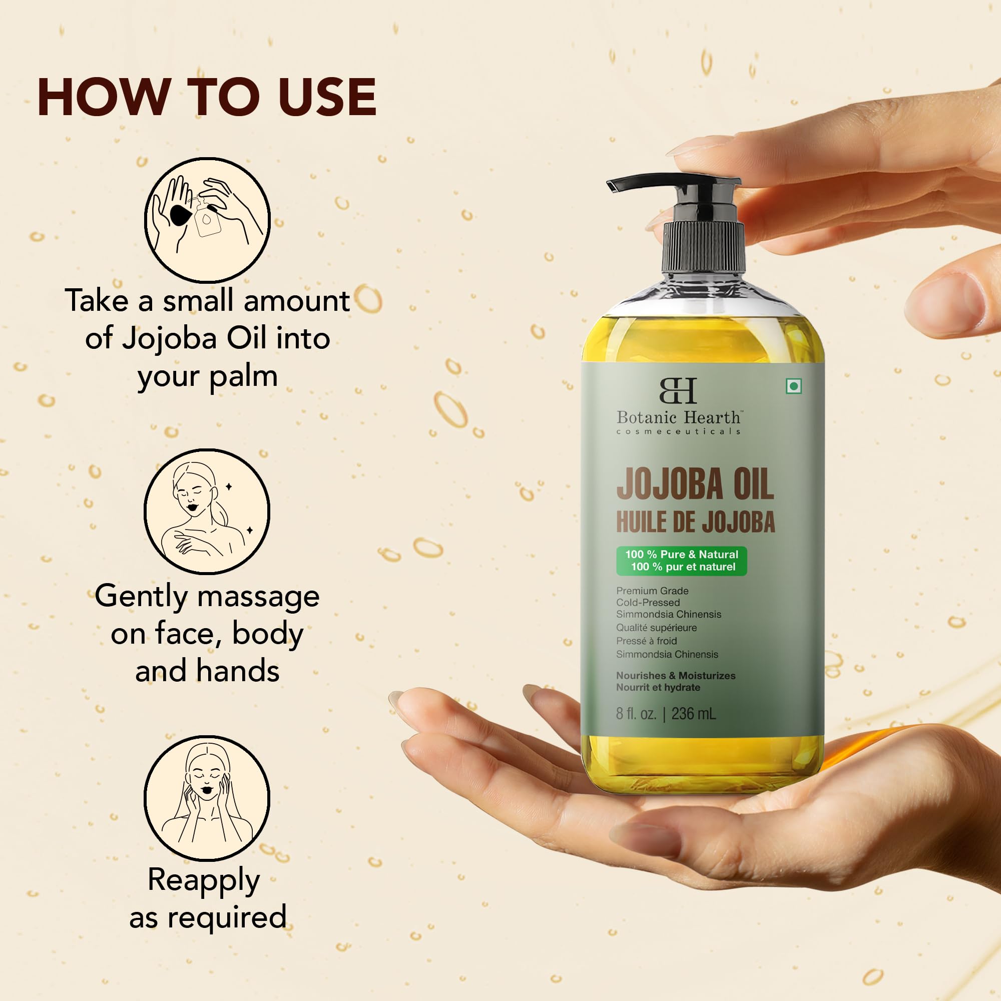 Botanic Hearth huile de massage jojoba - convient à tous types de peau et cheveux.