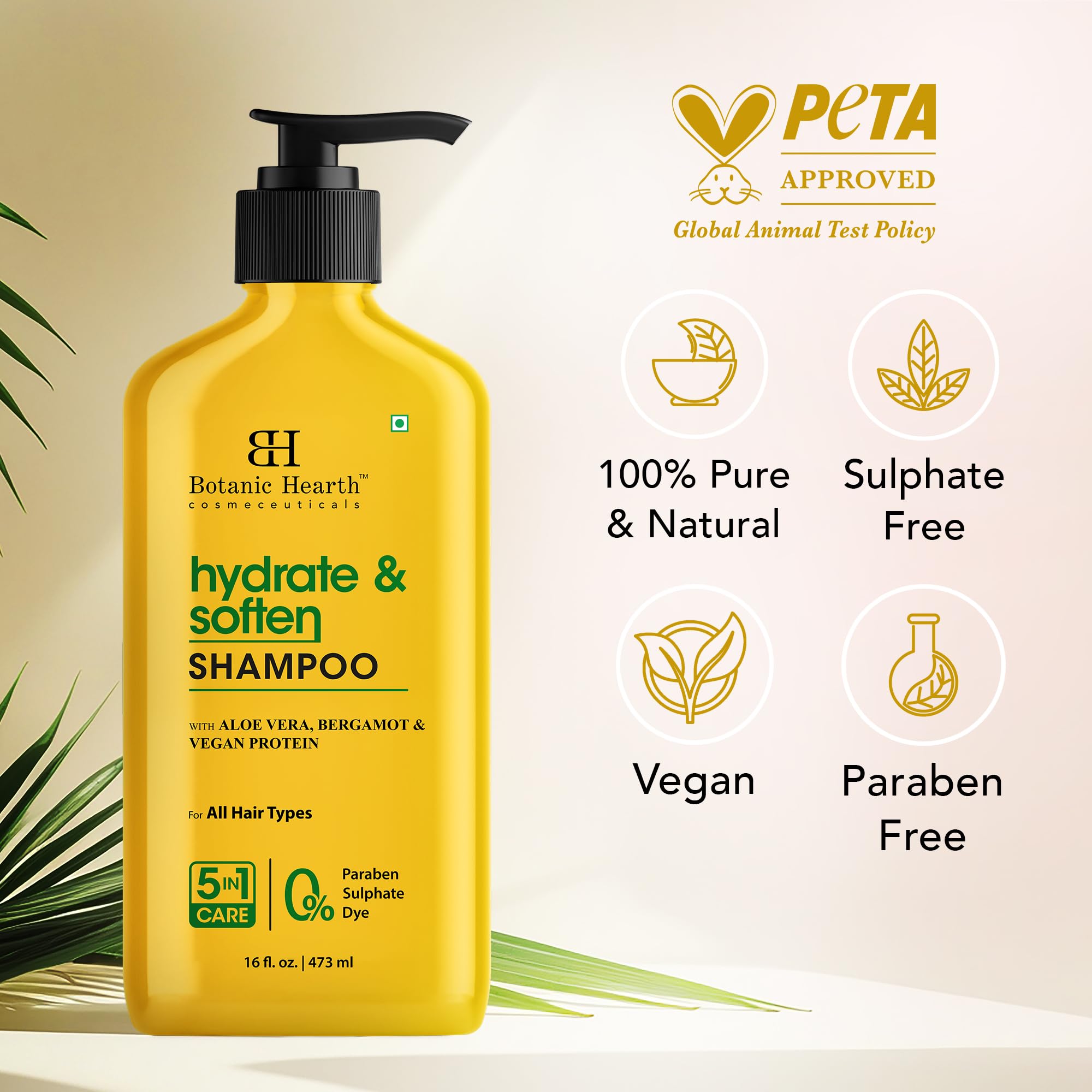 Botanic Hearth Shampoing Aloe Vera Bergamote, formule sans parabènes ni sulfates adaptée à tous types.