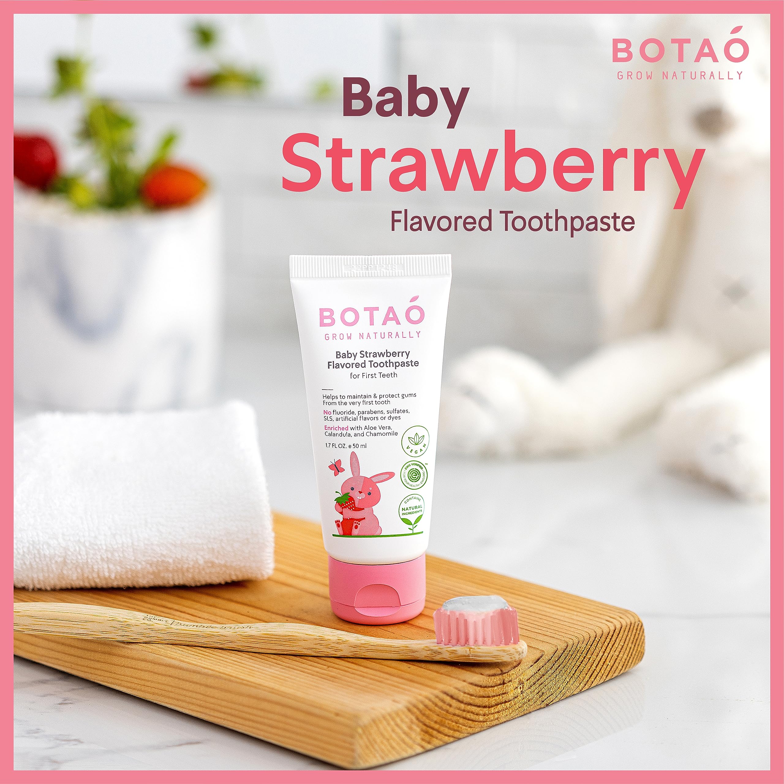 BOTAO dentifrice bébé enrichi à l'aloe vera, douceur adaptée aux gencives.
